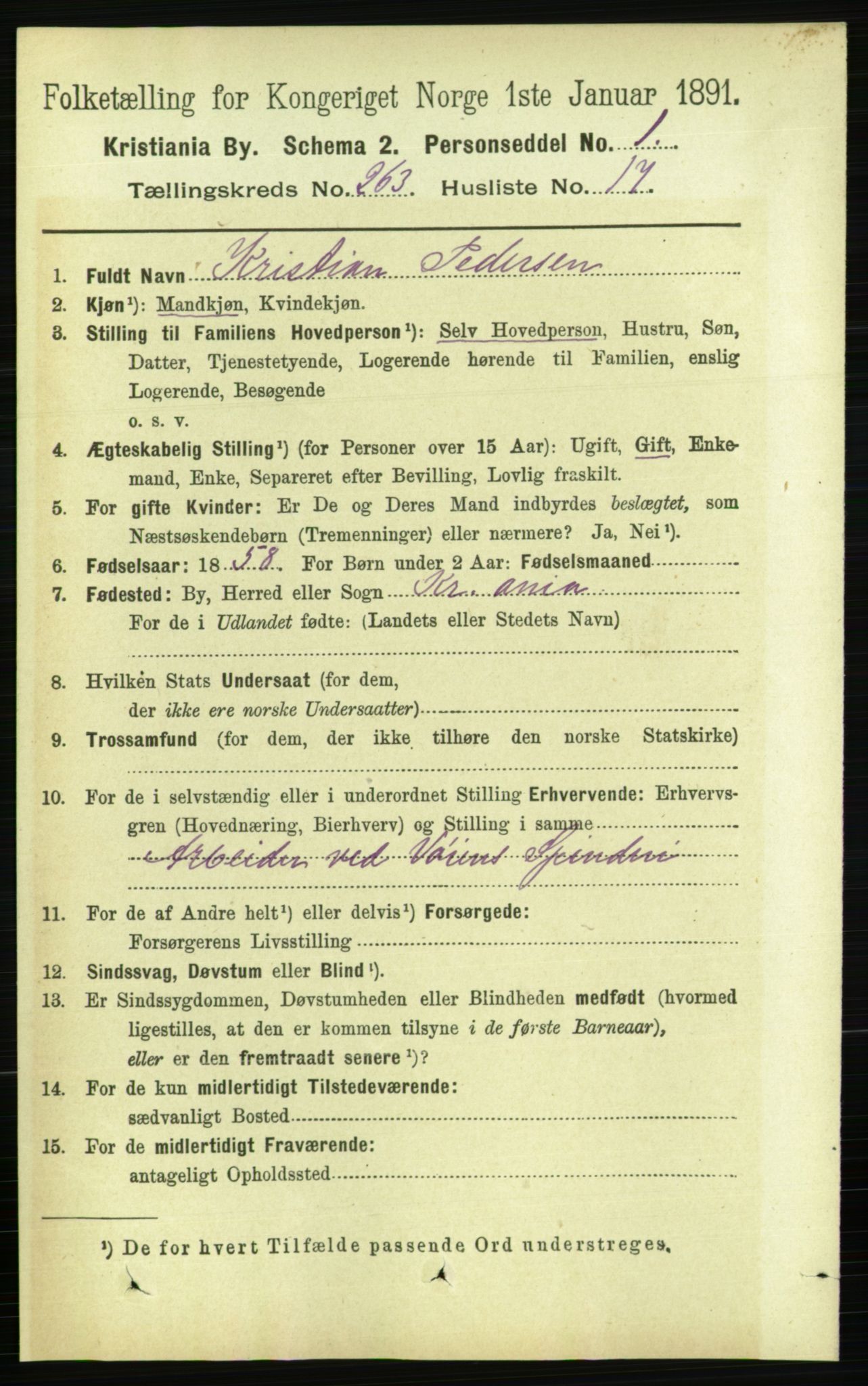 RA, Folketelling 1891 for 0301 Kristiania kjøpstad, 1891, s. 159906