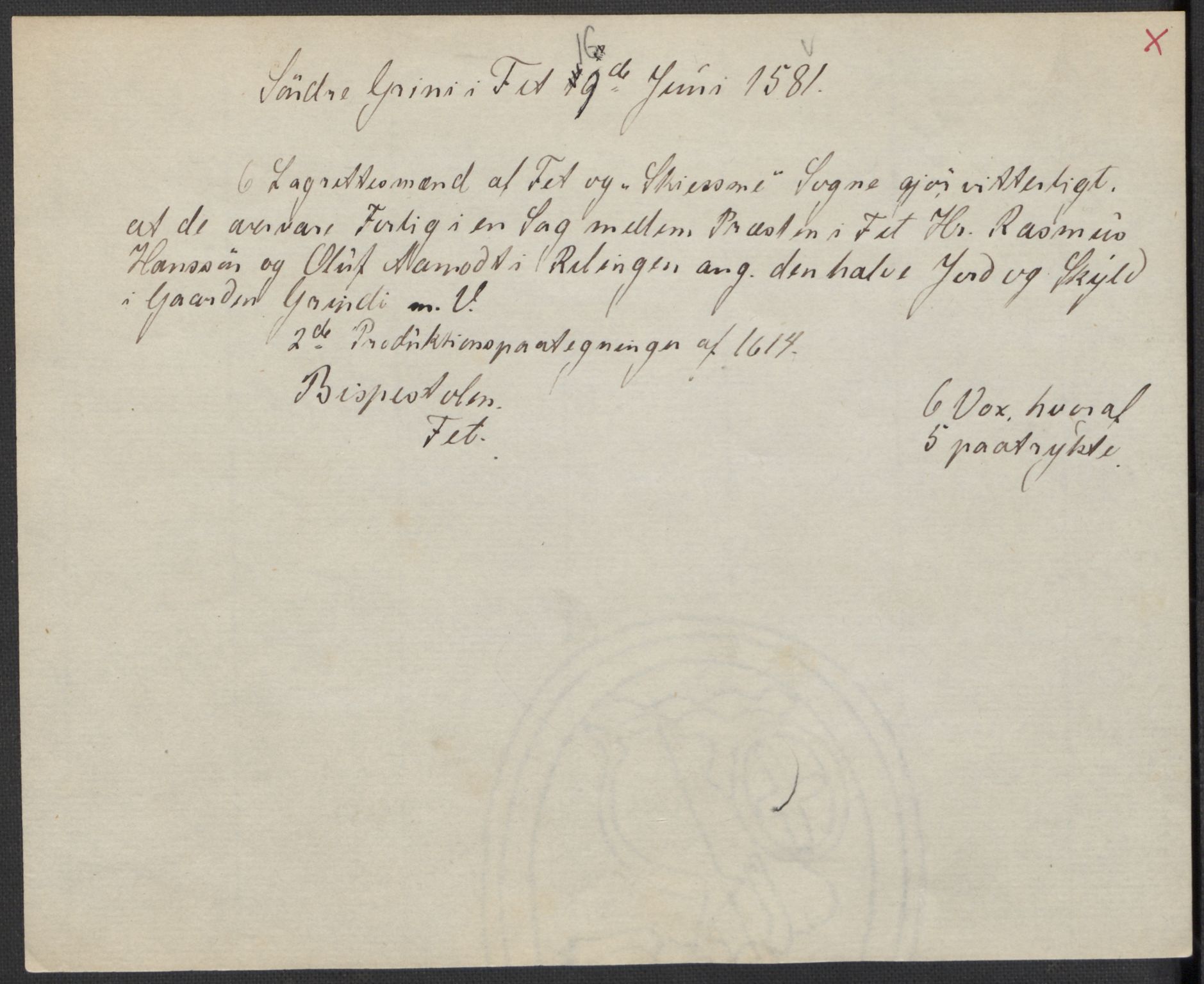 Riksarkivets diplomsamling, AV/RA-EA-5965/F15/L0008: Prestearkiv - Akershus, 1581-1619, s. 10