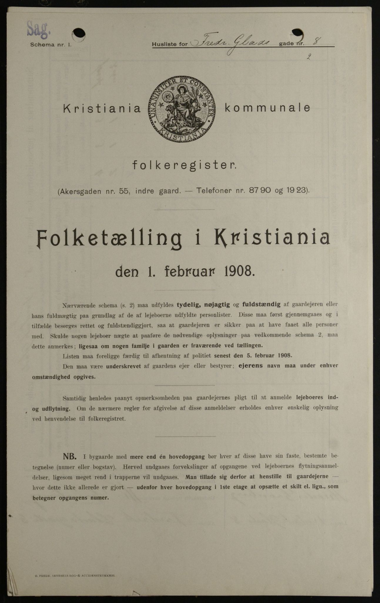 OBA, Kommunal folketelling 1.2.1908 for Kristiania kjøpstad, 1908, s. 23967