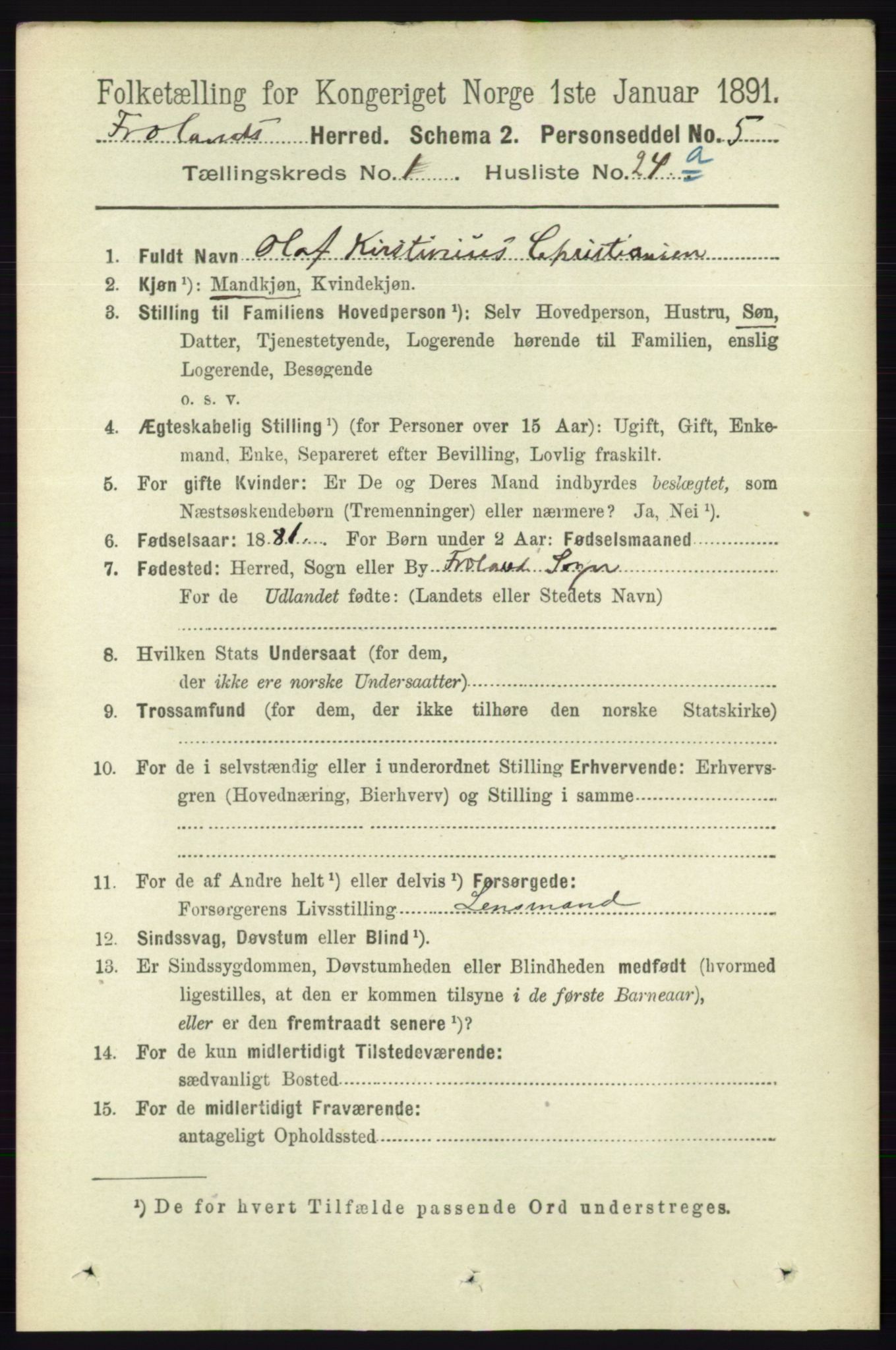 RA, Folketelling 1891 for 0919 Froland herred, 1891, s. 243