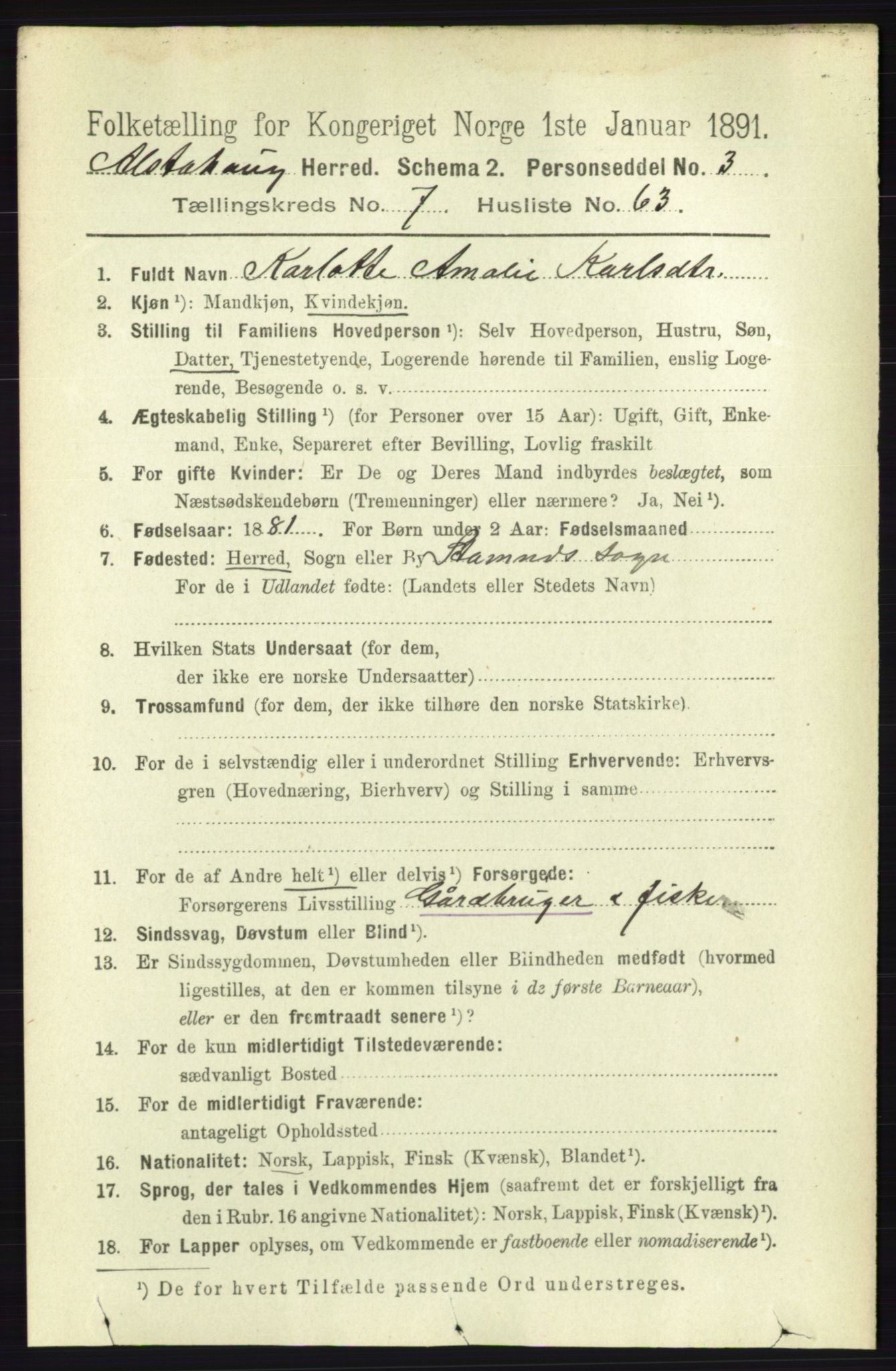 RA, Folketelling 1891 for 1820 Alstahaug herred, 1891, s. 2821