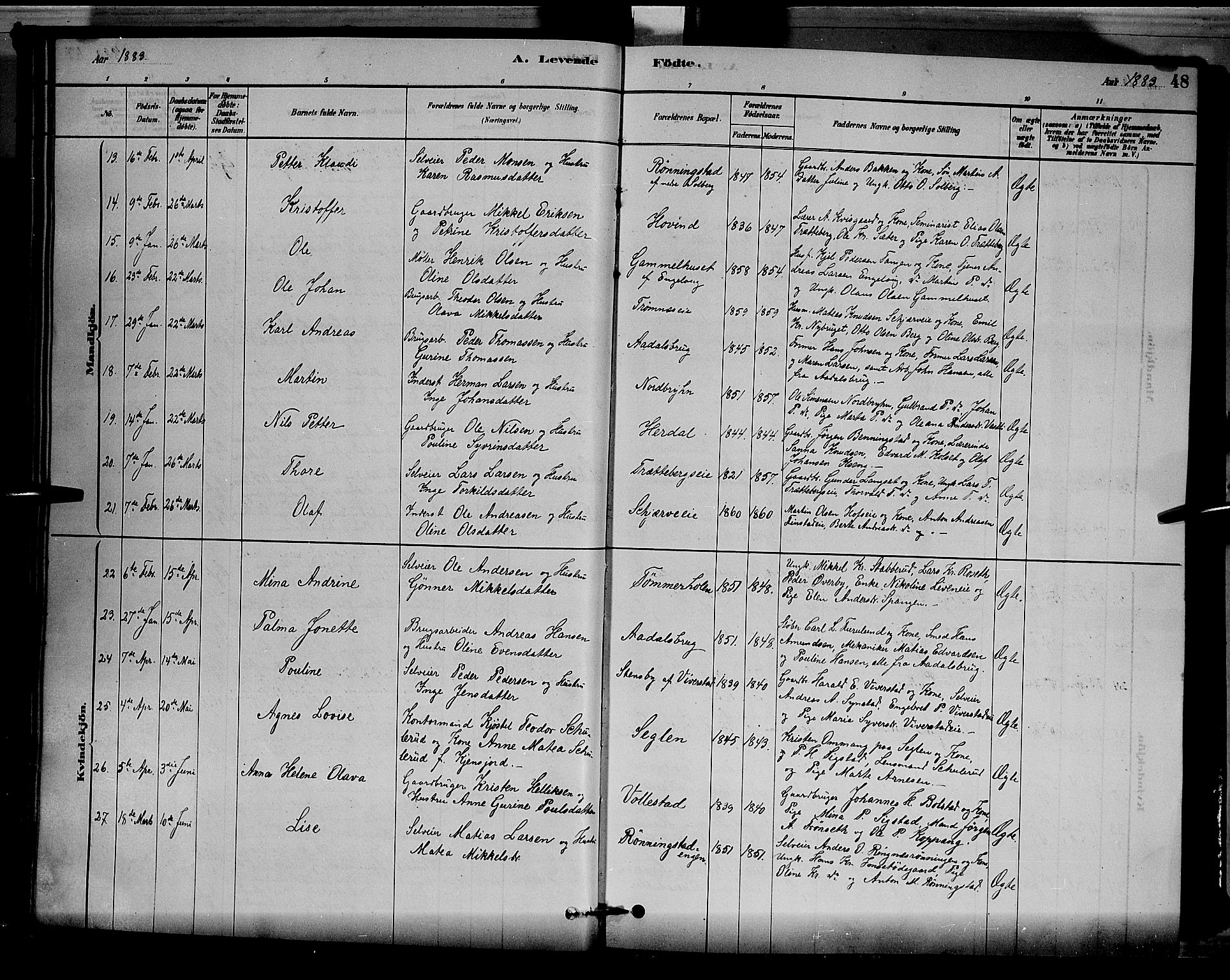 Løten prestekontor, AV/SAH-PREST-022/L/La/L0005: Klokkerbok nr. 5, 1878-1891, s. 48