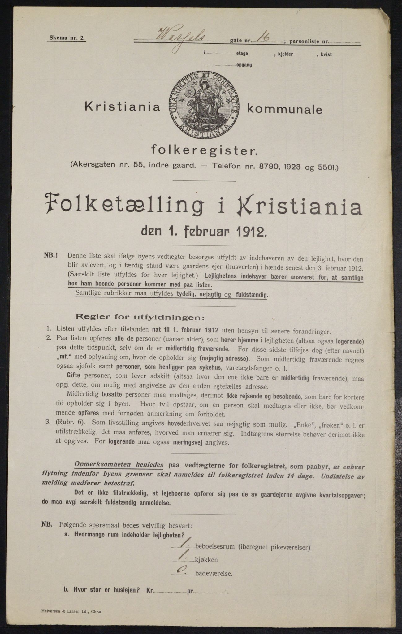 OBA, Kommunal folketelling 1.2.1912 for Kristiania, 1912, s. 128152