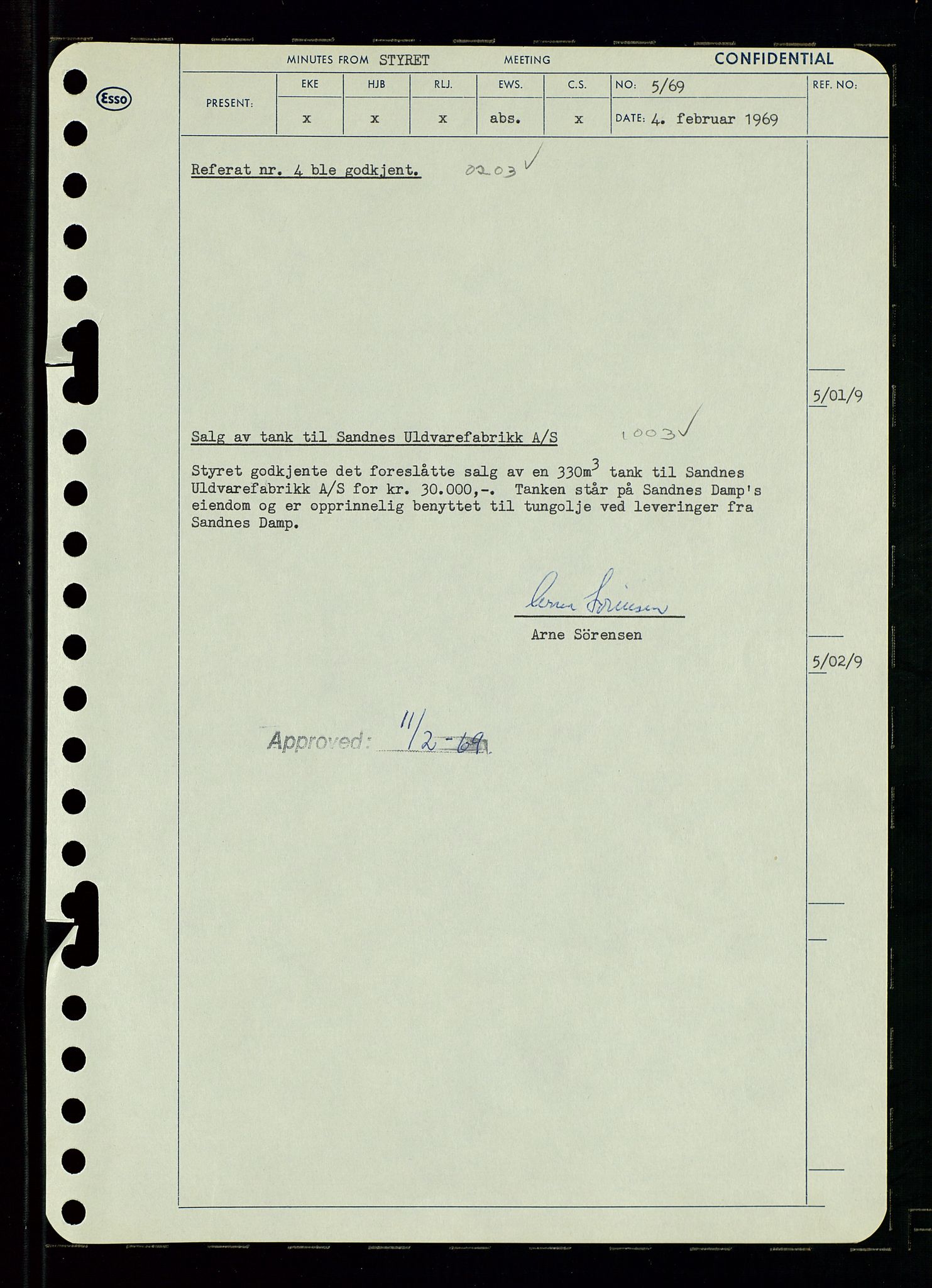 Pa 0982 - Esso Norge A/S, AV/SAST-A-100448/A/Aa/L0003/0001: Den administrerende direksjon Board minutes (styrereferater) og Bedriftforsamlingsprotokoll / Den administrerende direksjon Board minutes (styrereferater), 1969, s. 6