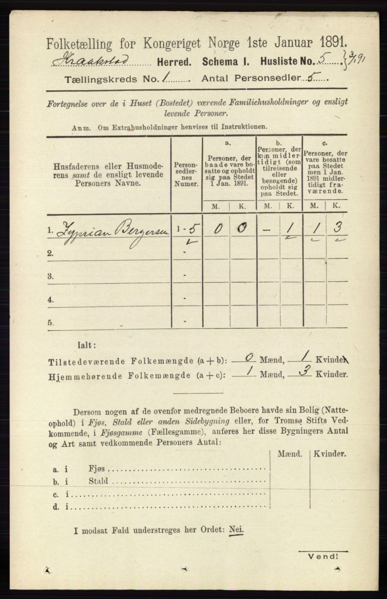 RA, Folketelling 1891 for 0212 Kråkstad herred, 1891, s. 26