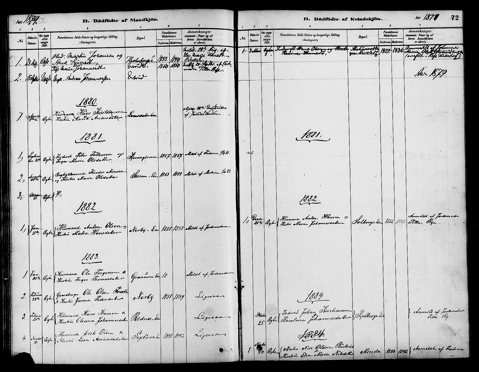 Søndre Land prestekontor, AV/SAH-PREST-122/K/L0002: Ministerialbok nr. 2, 1878-1894, s. 72