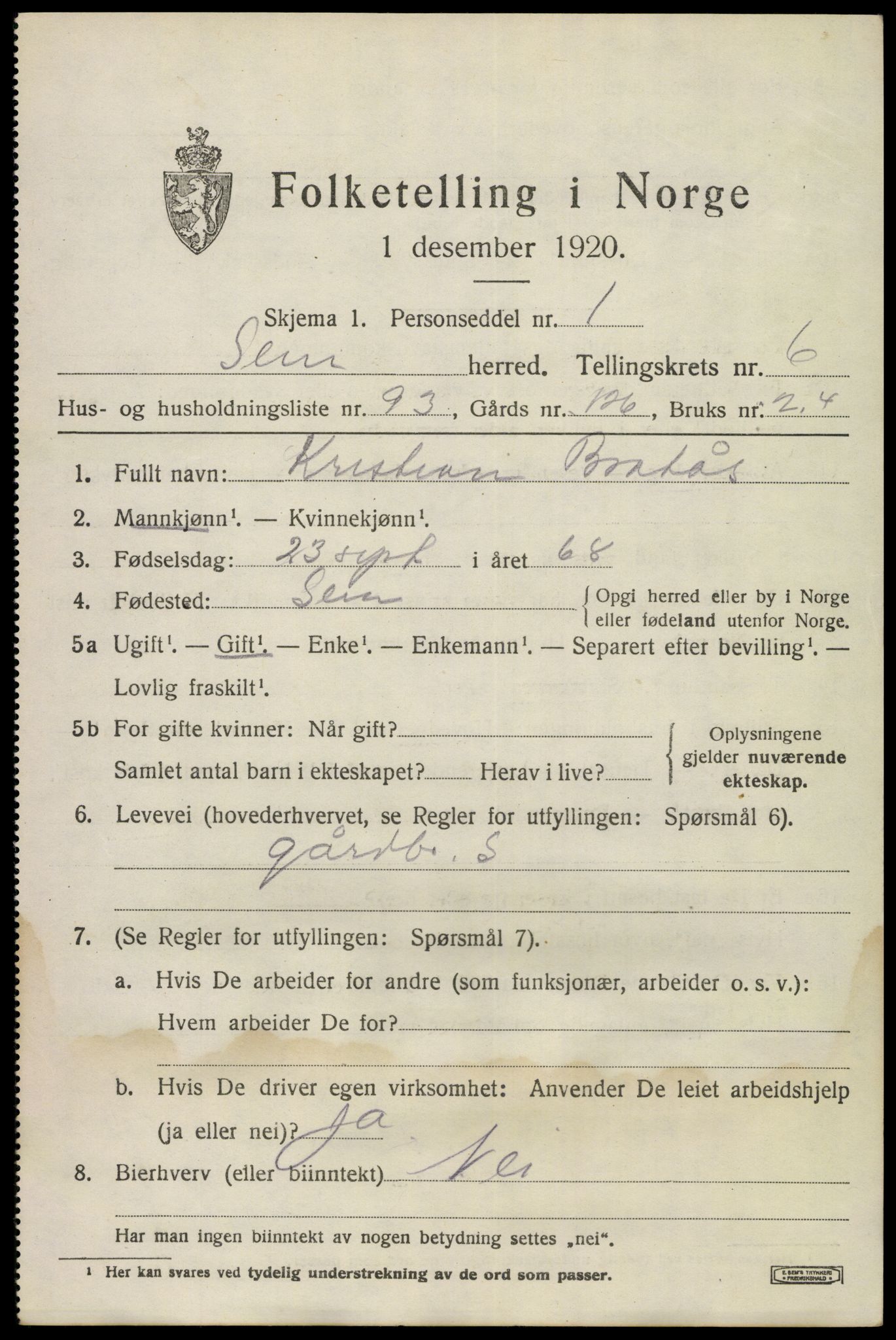 SAKO, Folketelling 1920 for 0721 Sem herred, 1920, s. 10315