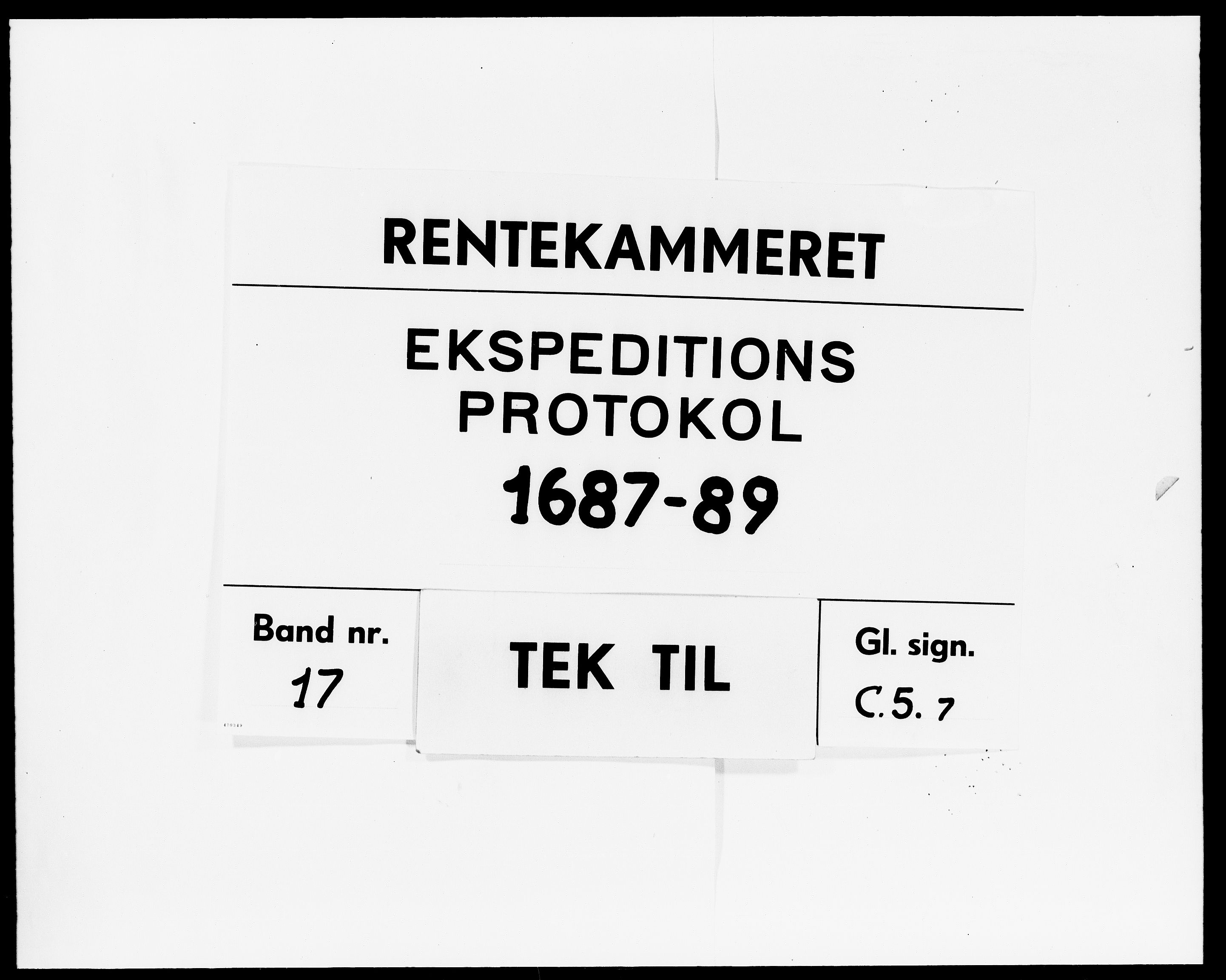 Rentekammeret Skatkammeret, Danske Sekretariat (1660-1679) / Rentekammeret Danske Afdeling, Kammerkancelliet (1679-1771), DRA/A-0007/-/2212-07: Ekspeditionsprotokol, 1687-1689