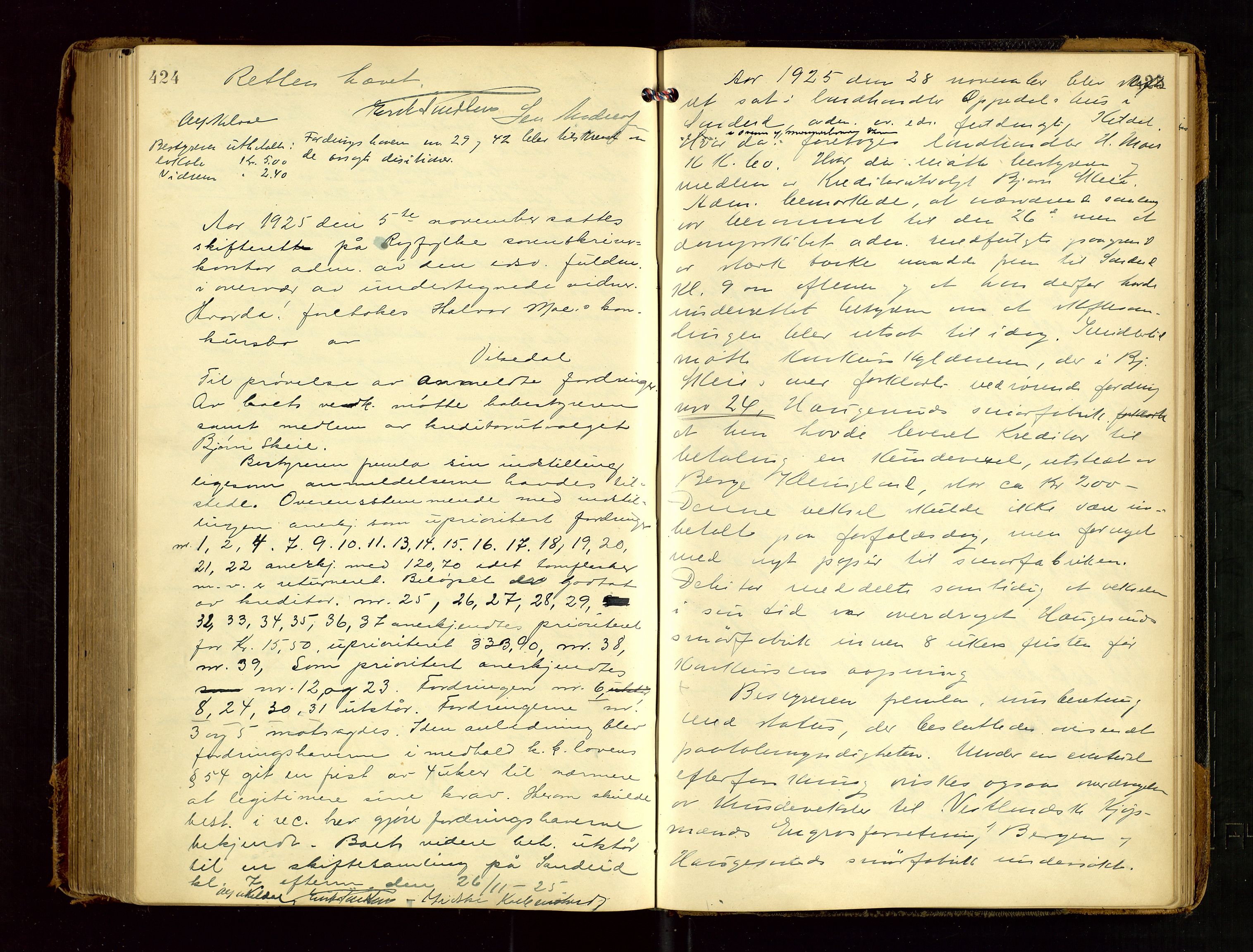 Ryfylke tingrett, AV/SAST-A-100055/001/IV/IVF/L0015: Skifteforhandlingsprotokoll, 1910-1928, s. 424-425