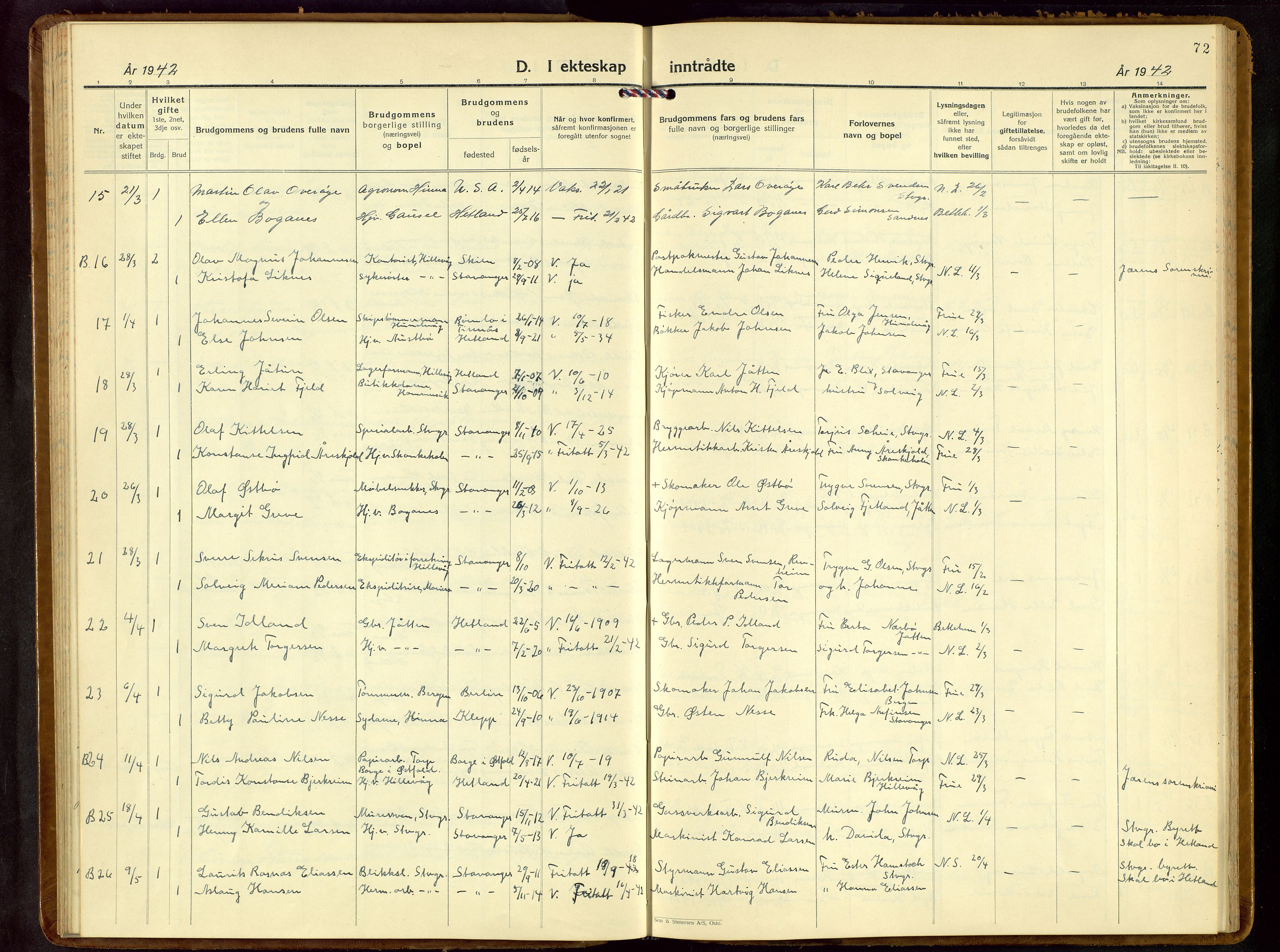 Hetland sokneprestkontor, AV/SAST-A-101826/30/30BB/L0013: Klokkerbok nr. B 13, 1931-1952, s. 72