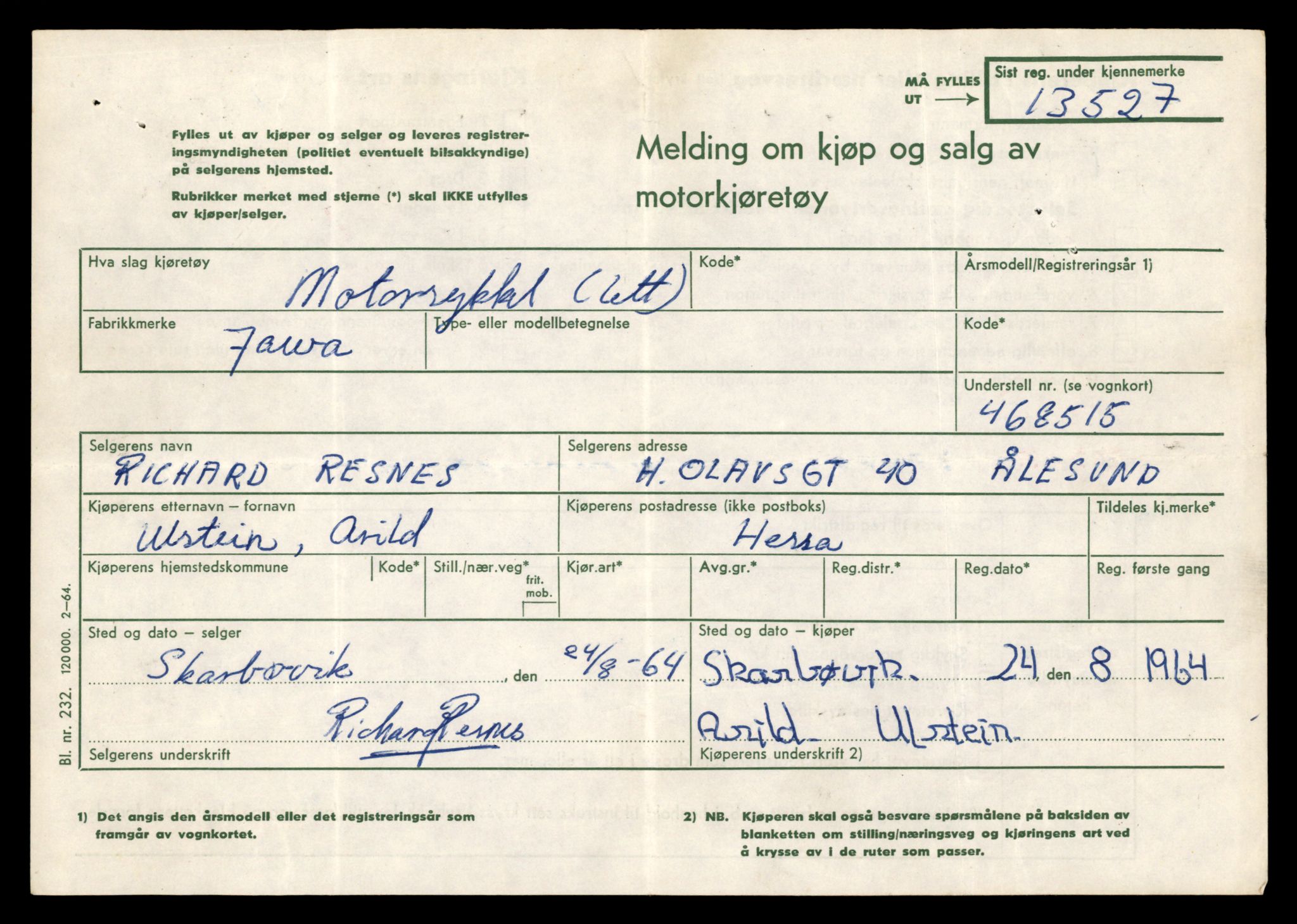 Møre og Romsdal vegkontor - Ålesund trafikkstasjon, AV/SAT-A-4099/F/Fe/L0039: Registreringskort for kjøretøy T 13361 - T 13530, 1927-1998, s. 2923