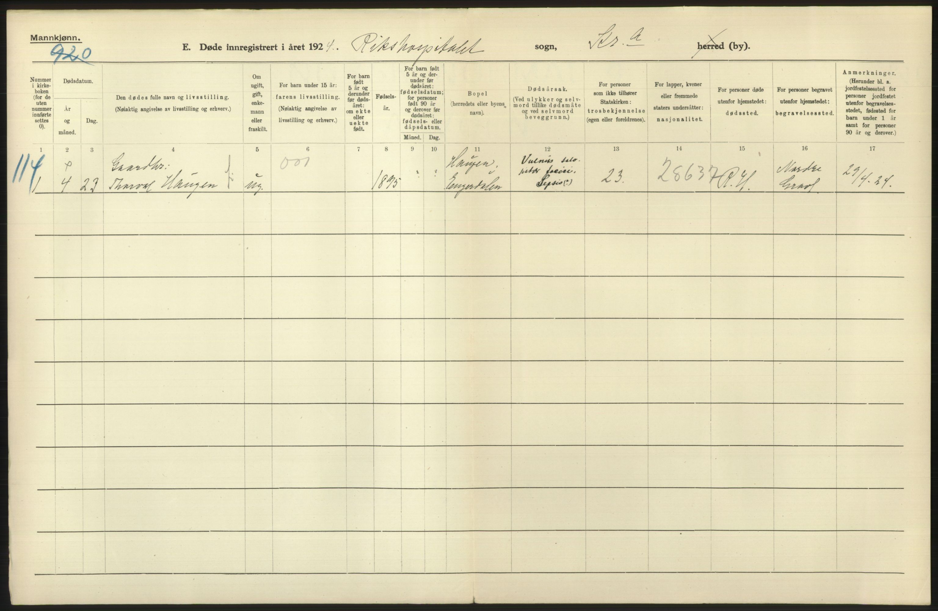 Statistisk sentralbyrå, Sosiodemografiske emner, Befolkning, AV/RA-S-2228/D/Df/Dfc/Dfcd/L0008: Kristiania: Døde menn, 1924, s. 386