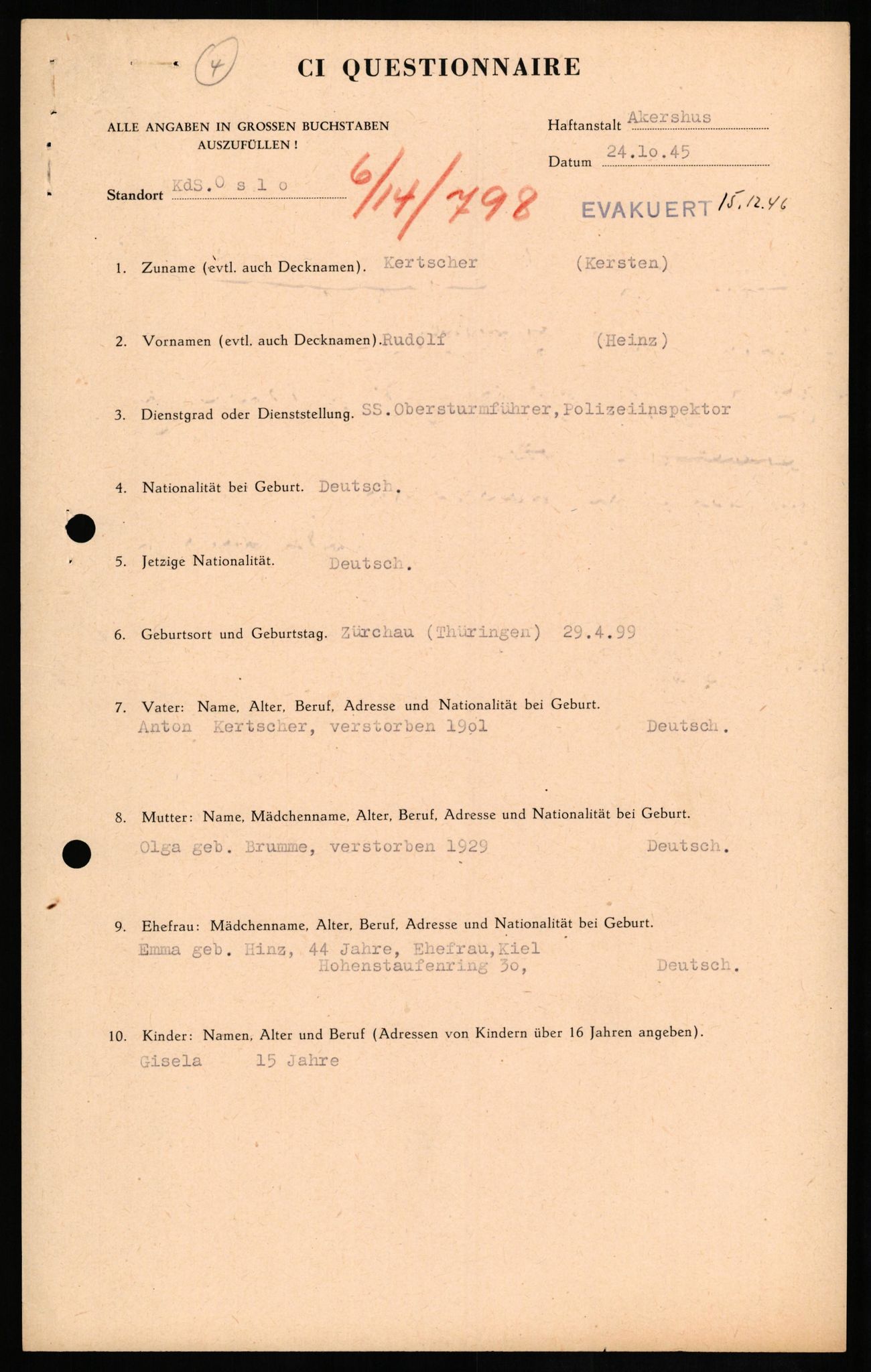 Forsvaret, Forsvarets overkommando II, AV/RA-RAFA-3915/D/Db/L0016: CI Questionaires. Tyske okkupasjonsstyrker i Norge. Tyskere., 1945-1946, s. 673