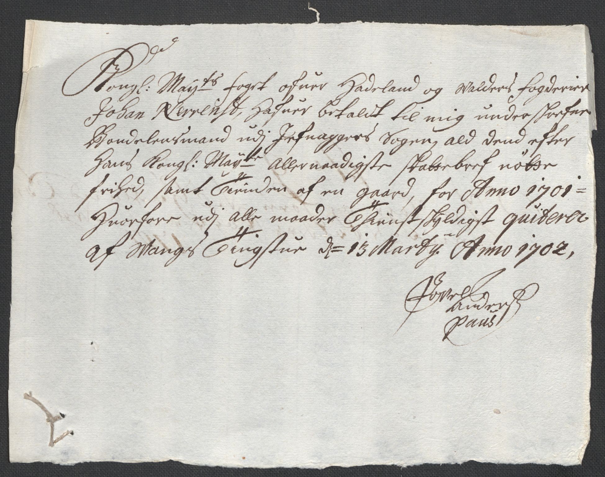 Rentekammeret inntil 1814, Reviderte regnskaper, Fogderegnskap, AV/RA-EA-4092/R18/L1299: Fogderegnskap Hadeland, Toten og Valdres, 1701, s. 365