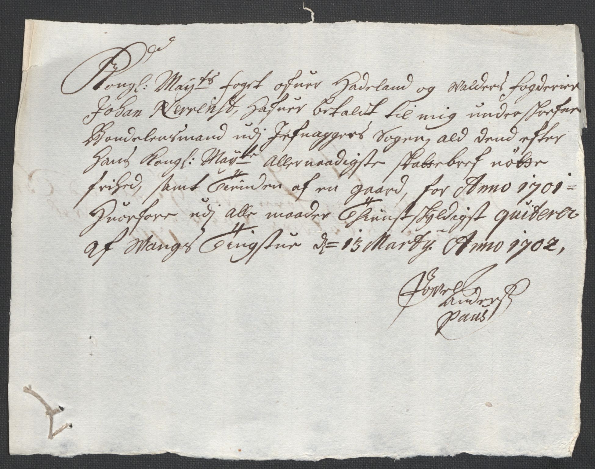 Rentekammeret inntil 1814, Reviderte regnskaper, Fogderegnskap, RA/EA-4092/R18/L1299: Fogderegnskap Hadeland, Toten og Valdres, 1701, s. 365