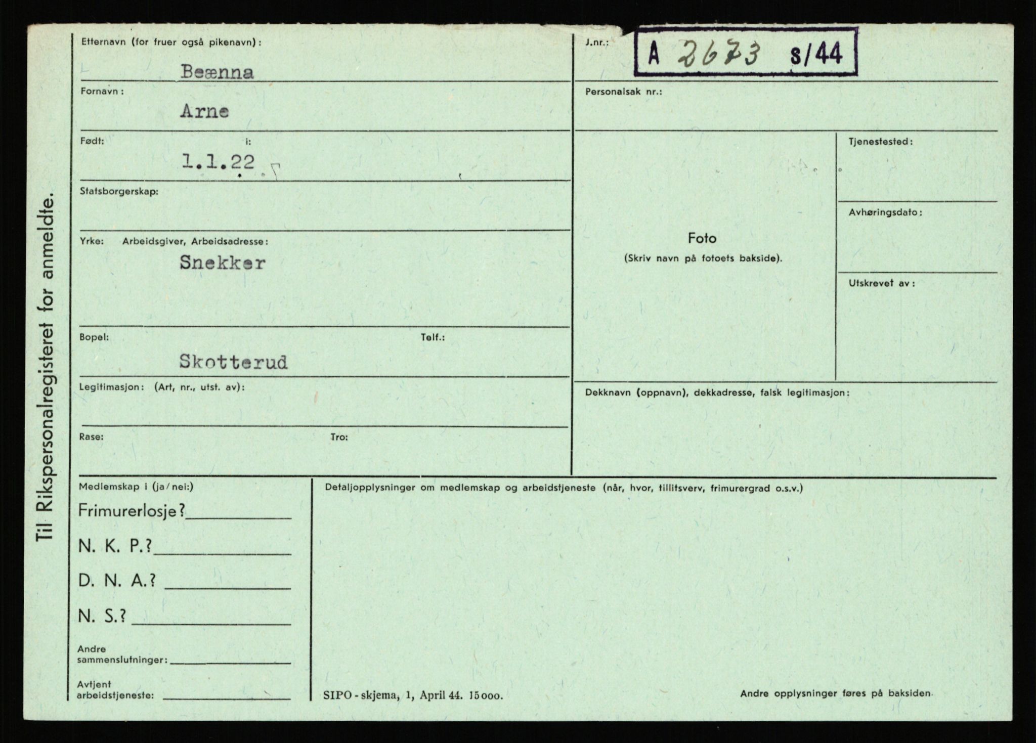 Statspolitiet - Hovedkontoret / Osloavdelingen, AV/RA-S-1329/C/Ca/L0002: Arneberg - Brand, 1943-1945, s. 3177