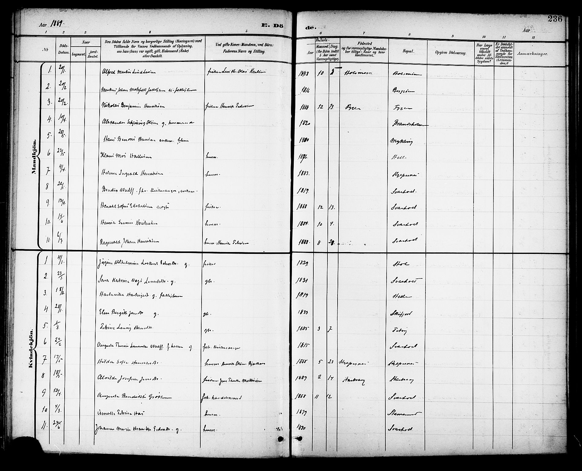 Ministerialprotokoller, klokkerbøker og fødselsregistre - Nordland, AV/SAT-A-1459/882/L1179: Ministerialbok nr. 882A01, 1886-1898, s. 236