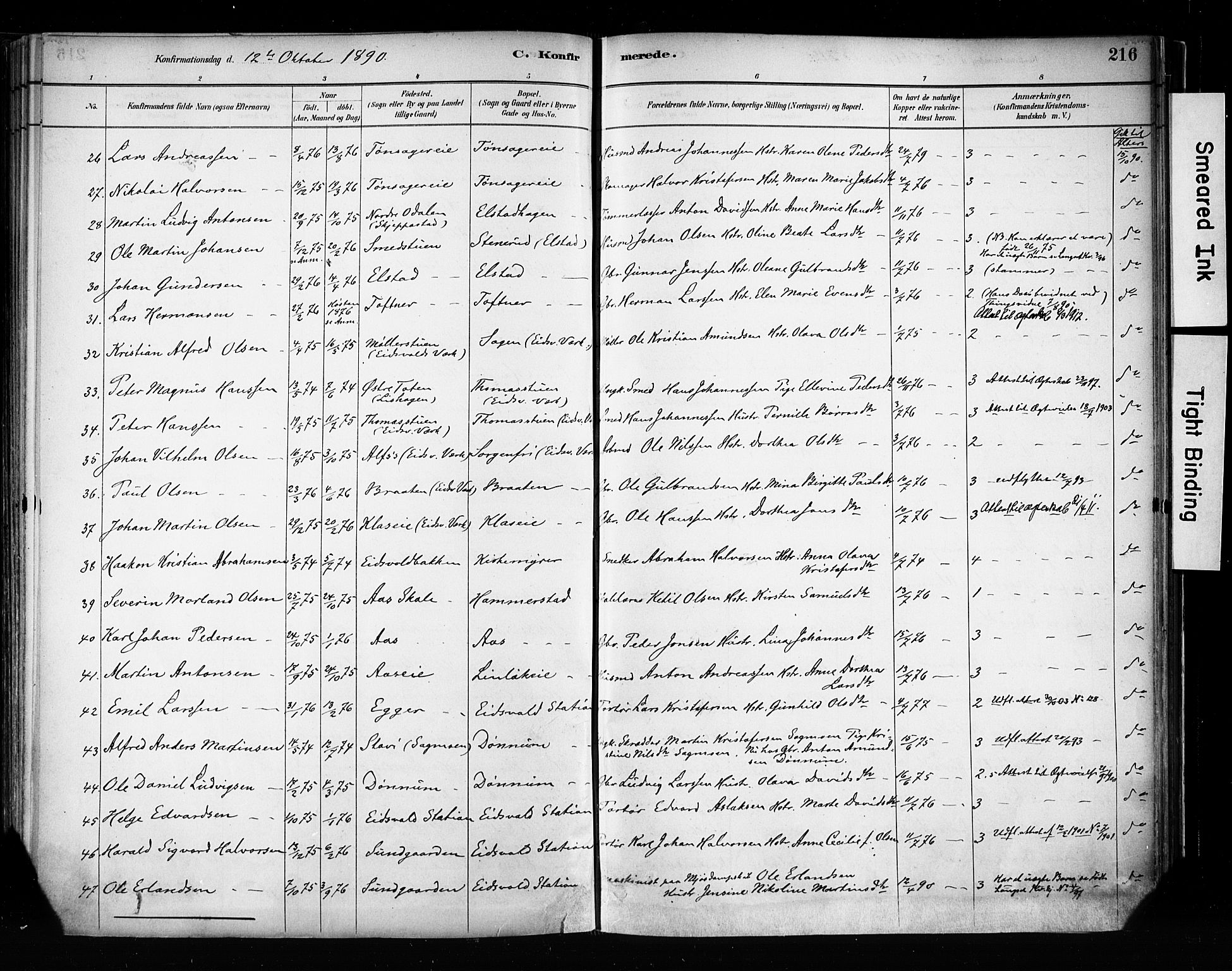Eidsvoll prestekontor Kirkebøker, AV/SAO-A-10888/F/Fa/L0002: Ministerialbok nr. I 2, 1882-1895, s. 216