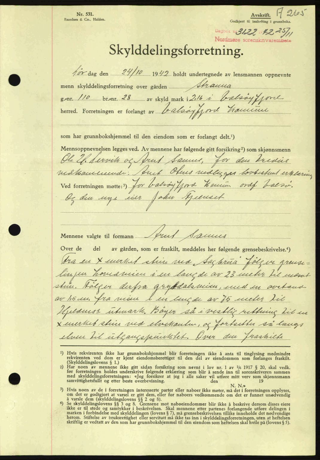 Nordmøre sorenskriveri, AV/SAT-A-4132/1/2/2Ca: Pantebok nr. A94, 1942-1943, Dagboknr: 3122/1942