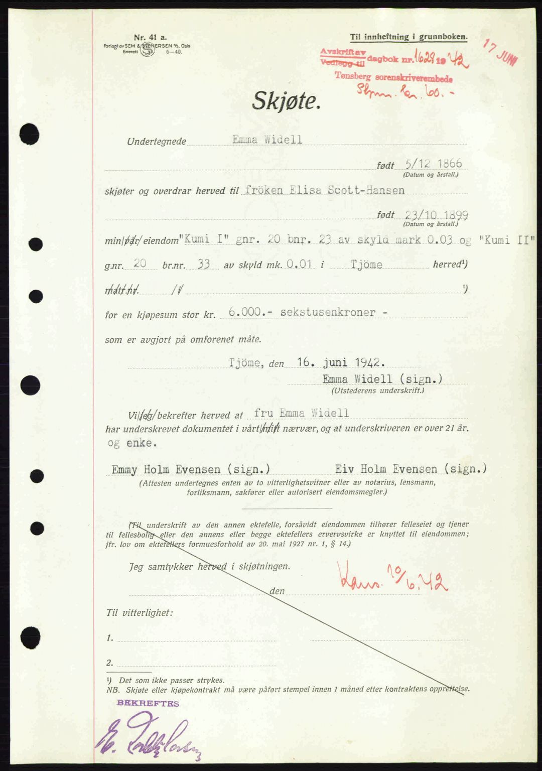 Tønsberg sorenskriveri, AV/SAKO-A-130/G/Ga/Gaa/L0011: Pantebok nr. A11, 1941-1942, Dagboknr: 1628/1942