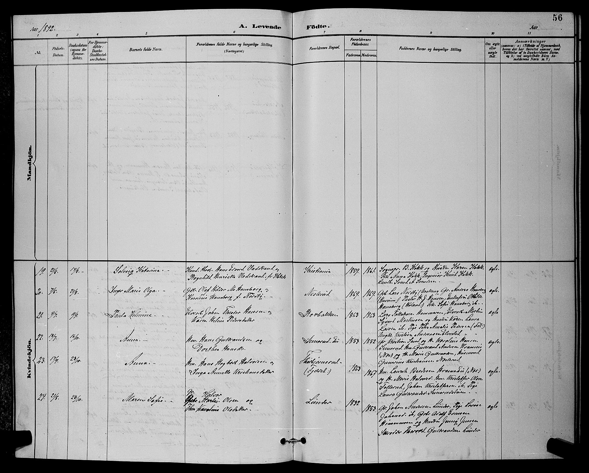 Sørum prestekontor Kirkebøker, SAO/A-10303/G/Ga/L0005: Klokkerbok nr. I 5.1, 1886-1894, s. 56