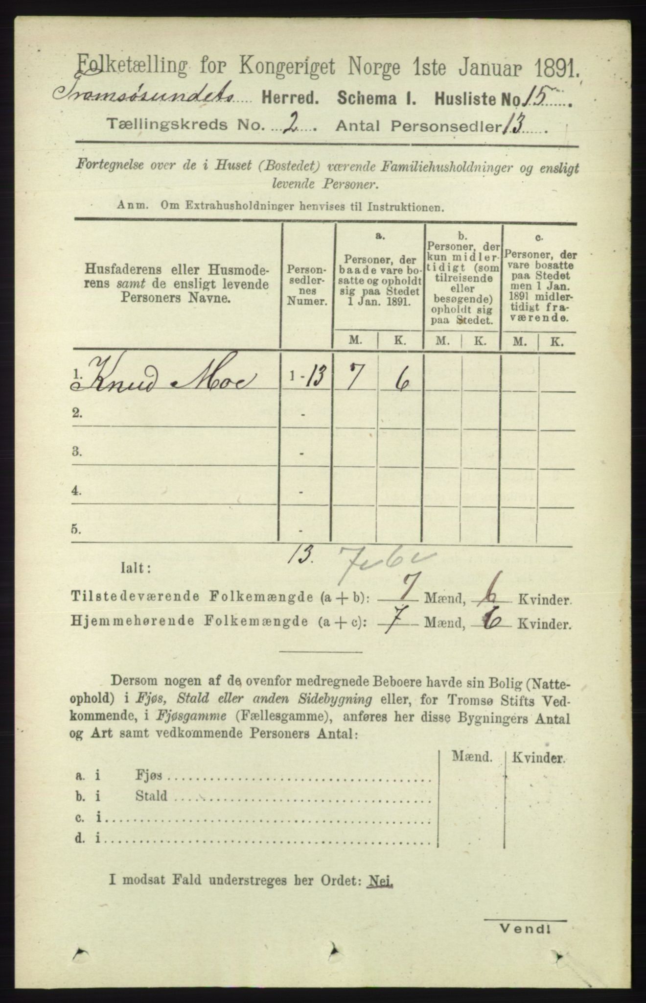 RA, Folketelling 1891 for 1934 Tromsøysund herred, 1891, s. 527