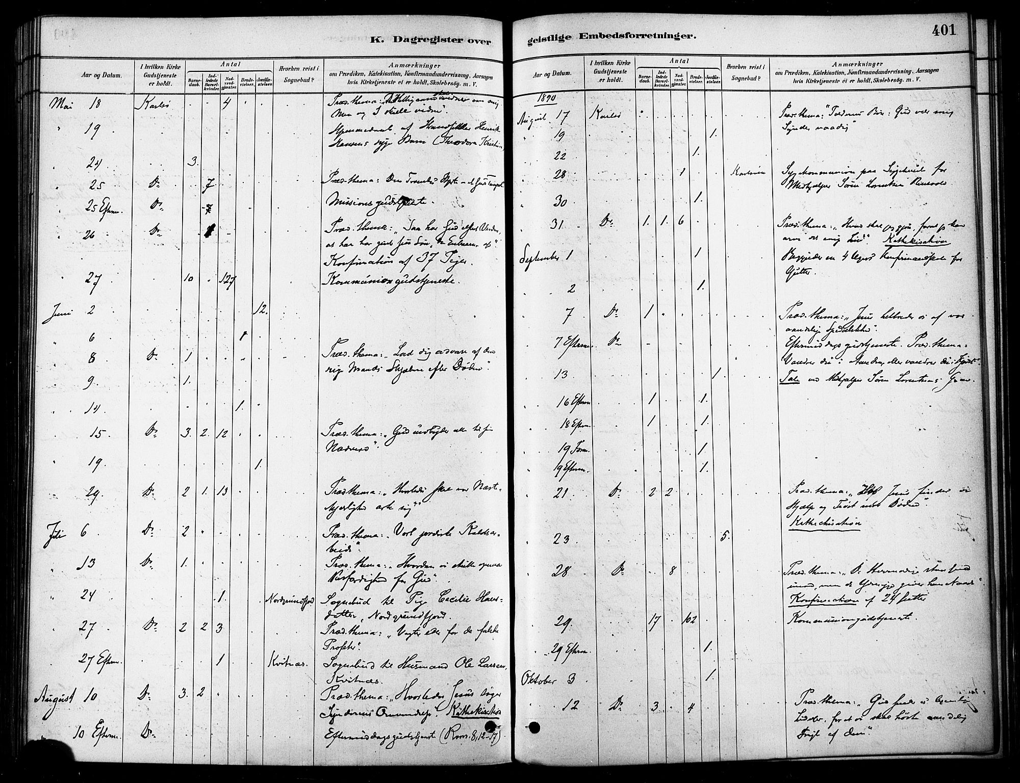 Karlsøy sokneprestembete, AV/SATØ-S-1299/H/Ha/Haa/L0006kirke: Ministerialbok nr. 6, 1879-1890, s. 401
