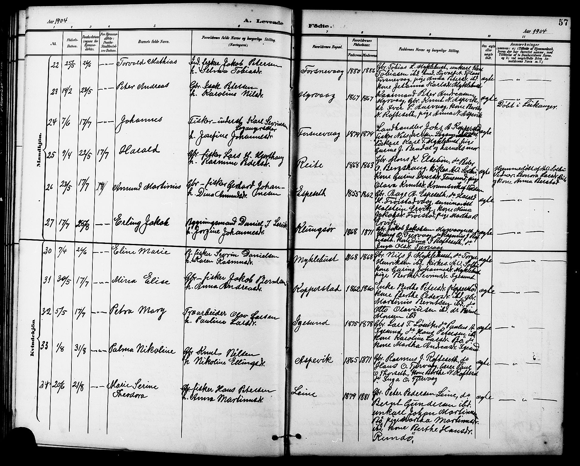 Ministerialprotokoller, klokkerbøker og fødselsregistre - Møre og Romsdal, AV/SAT-A-1454/507/L0082: Klokkerbok nr. 507C05, 1896-1914, s. 57