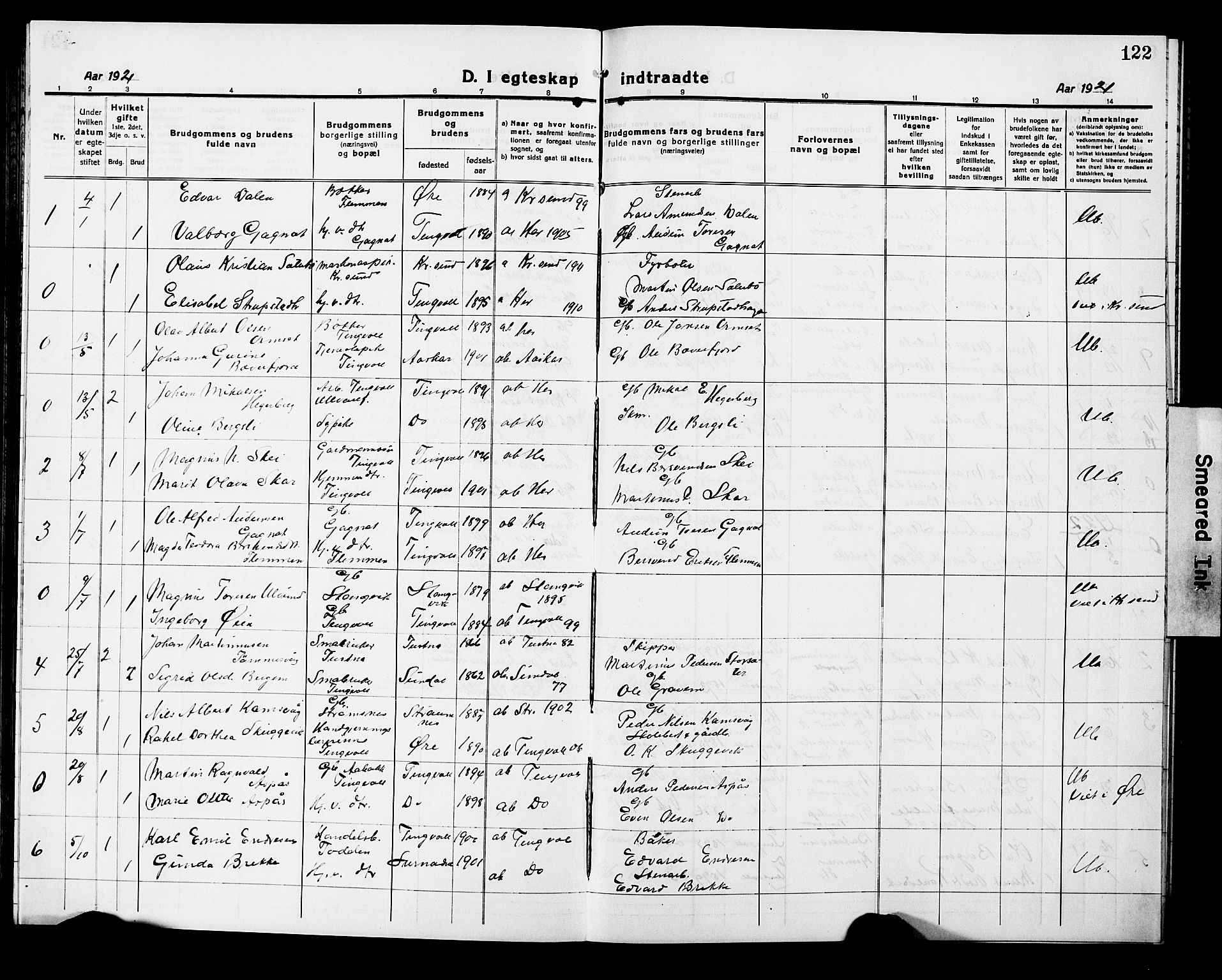 Ministerialprotokoller, klokkerbøker og fødselsregistre - Møre og Romsdal, AV/SAT-A-1454/586/L0994: Klokkerbok nr. 586C05, 1919-1927, s. 122