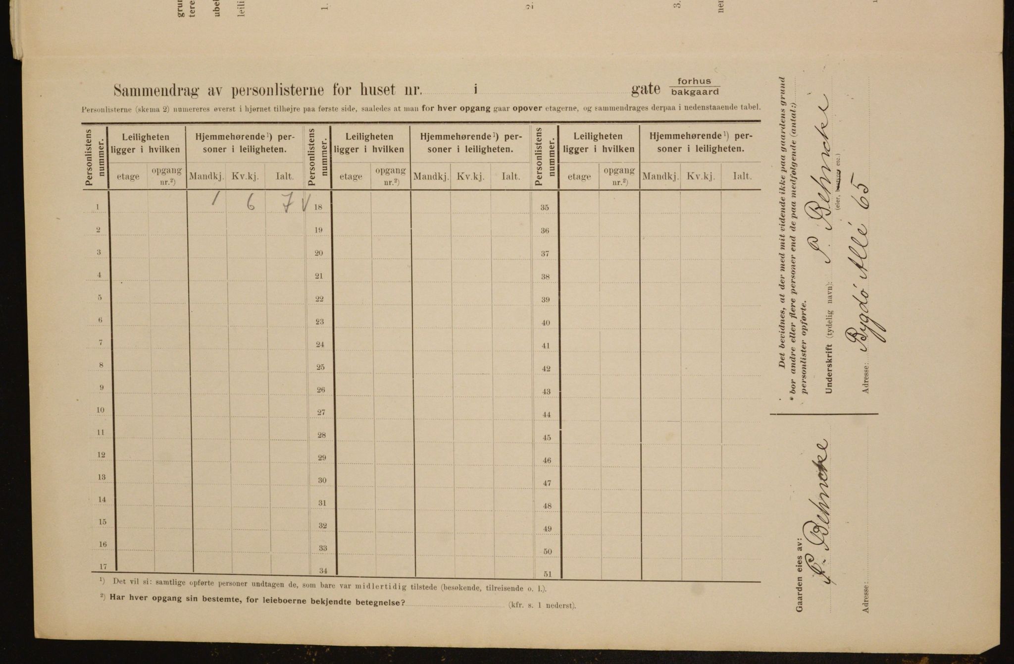 OBA, Kommunal folketelling 1.2.1910 for Kristiania, 1910, s. 45605