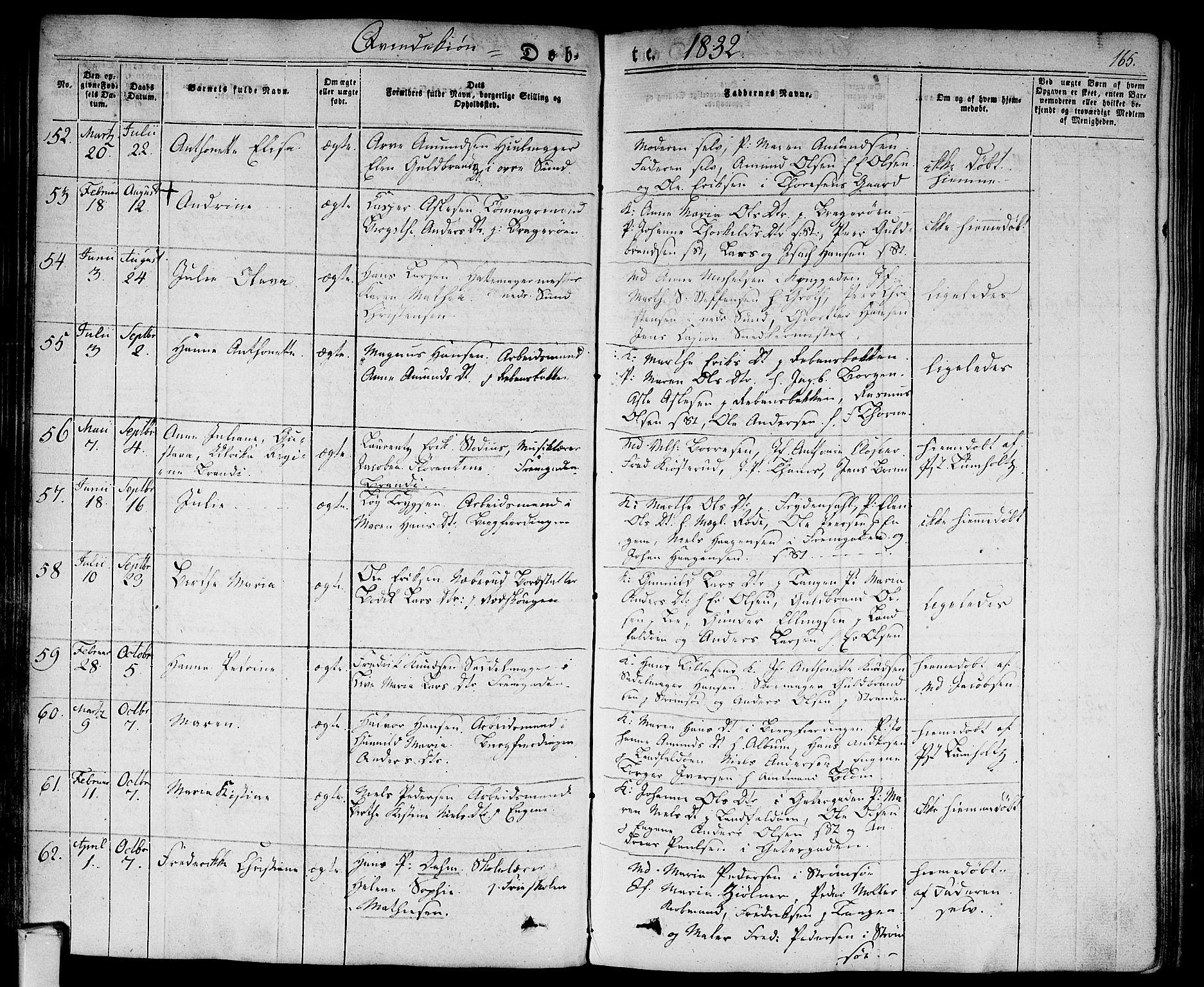 Bragernes kirkebøker, AV/SAKO-A-6/F/Fb/L0001: Ministerialbok nr. II 1, 1830-1847, s. 165