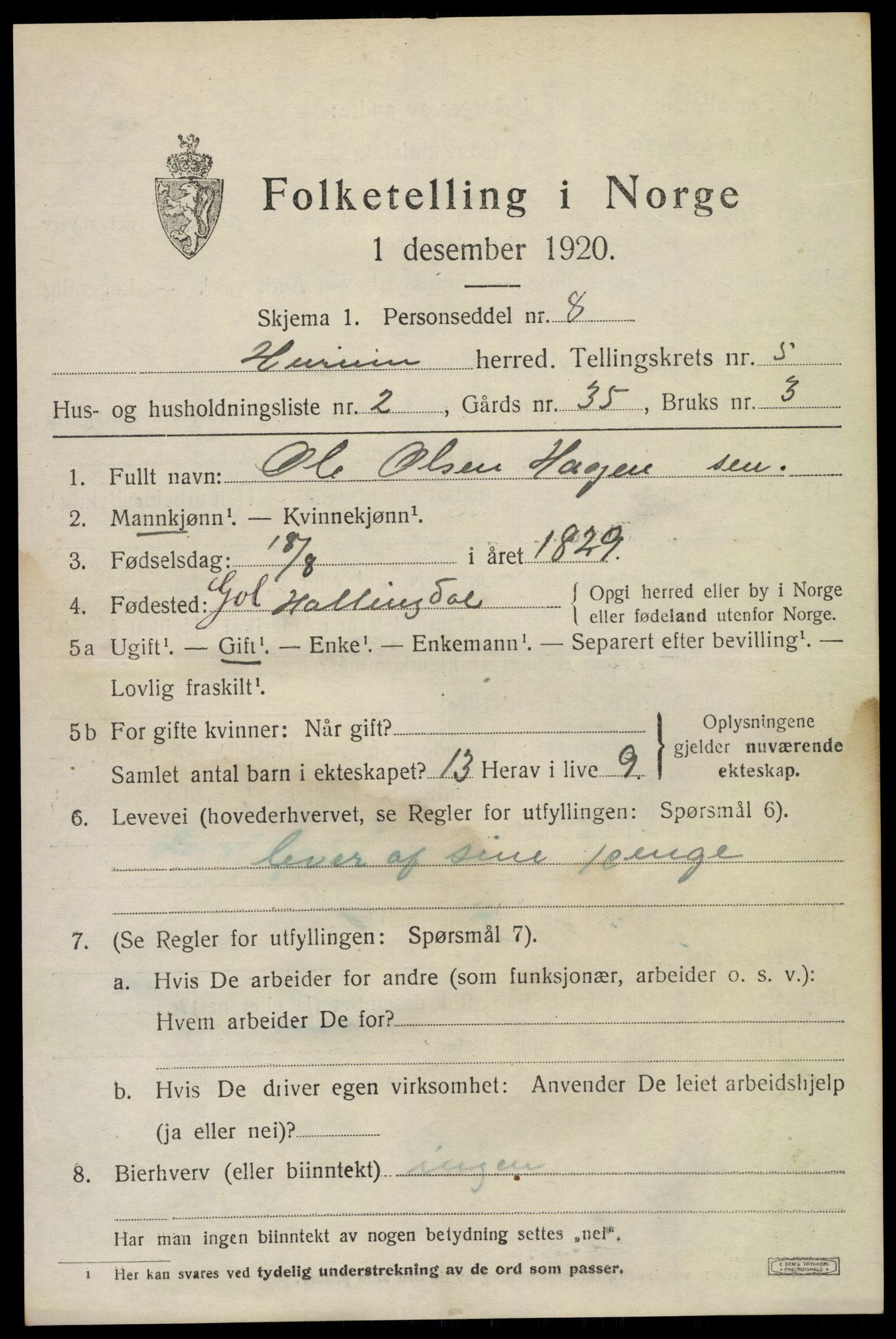 SAKO, Folketelling 1920 for 0628 Hurum herred, 1920, s. 6126