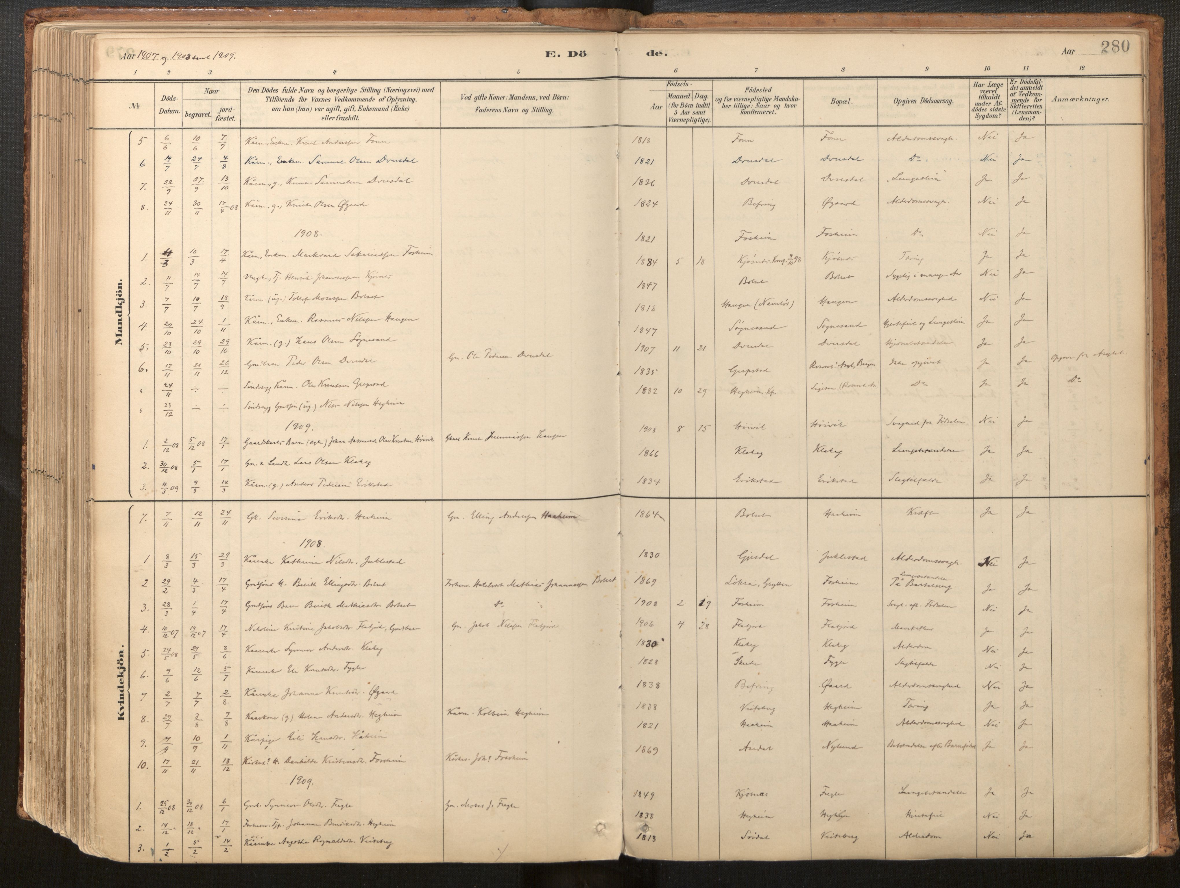 Jølster sokneprestembete, SAB/A-80701/H/Haa/Haac/L0001: Ministerialbok nr. C 1, 1882-1928, s. 280