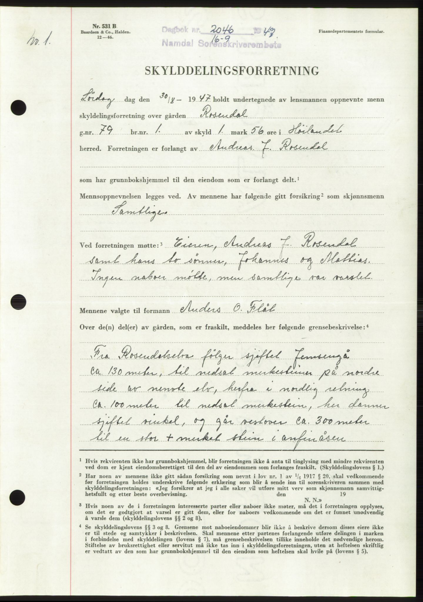 Namdal sorenskriveri, SAT/A-4133/1/2/2C: Pantebok nr. -, 1947-1947, Dagboknr: 2046/1947
