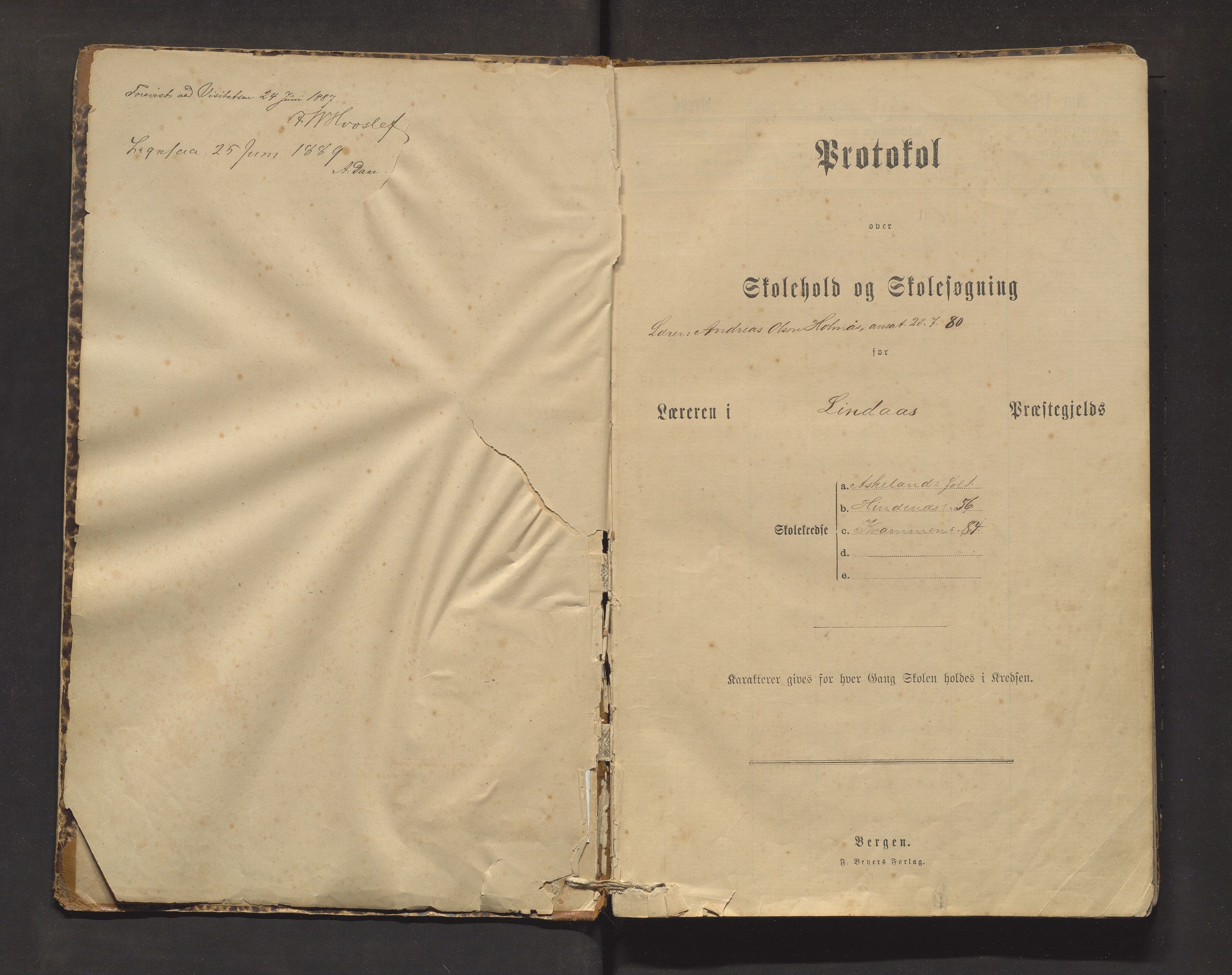 Lindås kommune. Barneskulane, IKAH/1263-231/F/Fa/L0011: Skuleprotokoll for Askeland, Hindenes og Kvamme krinsar, 1886-1901
