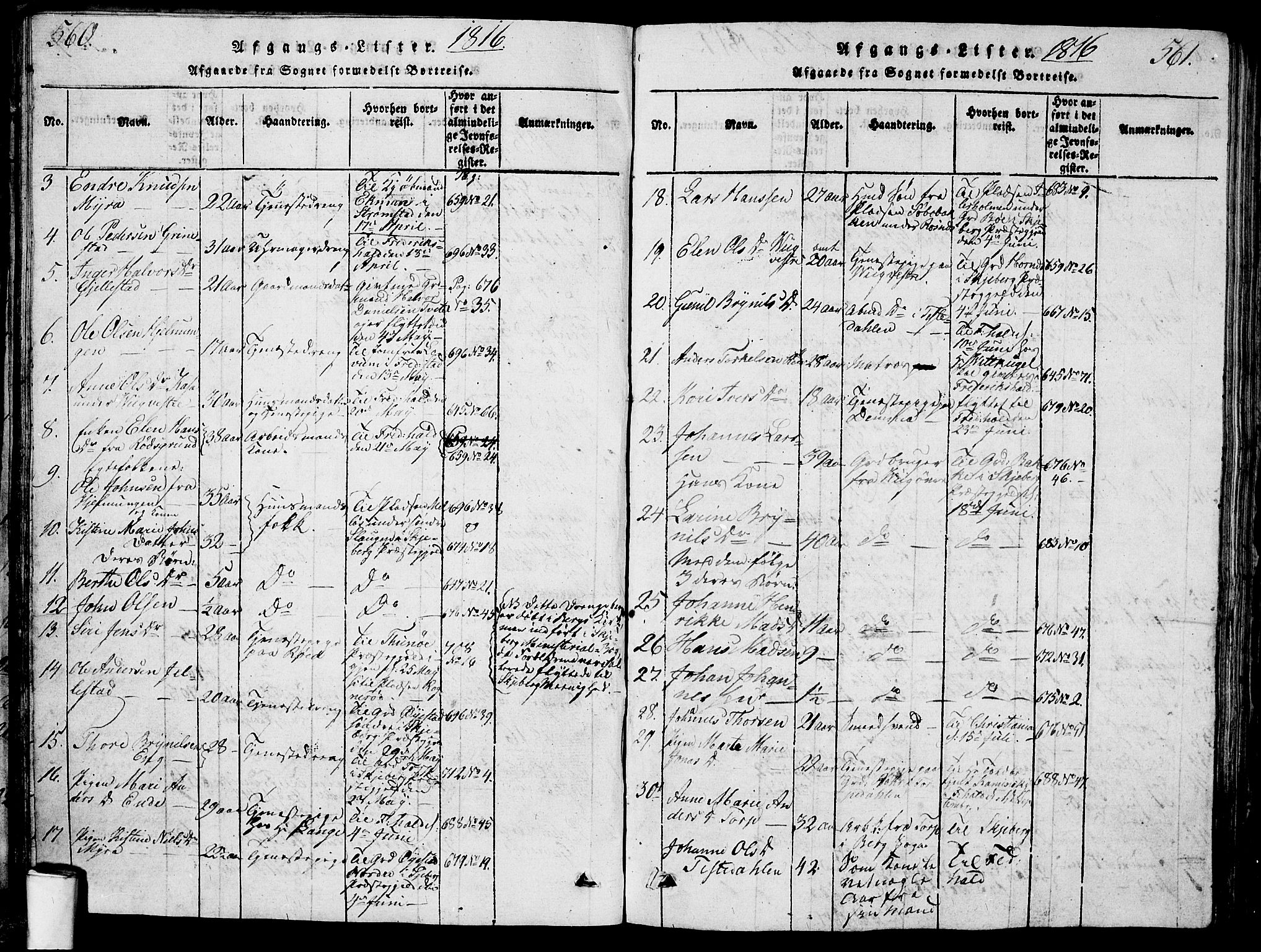 Berg prestekontor Kirkebøker, AV/SAO-A-10902/G/Ga/L0001: Klokkerbok nr. I 1, 1815-1832, s. 560-561