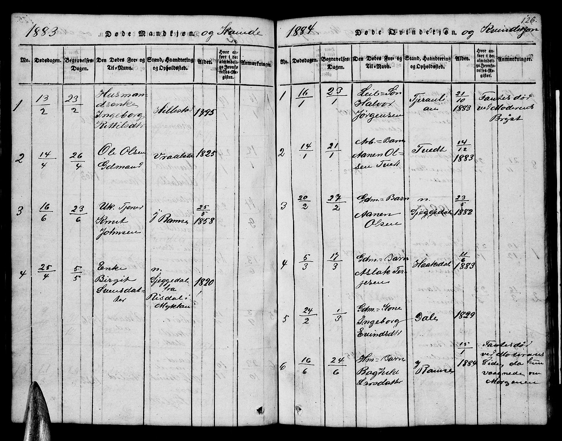 Åmli sokneprestkontor, SAK/1111-0050/F/Fb/Fbb/L0001: Klokkerbok nr. B 1, 1816-1889, s. 126