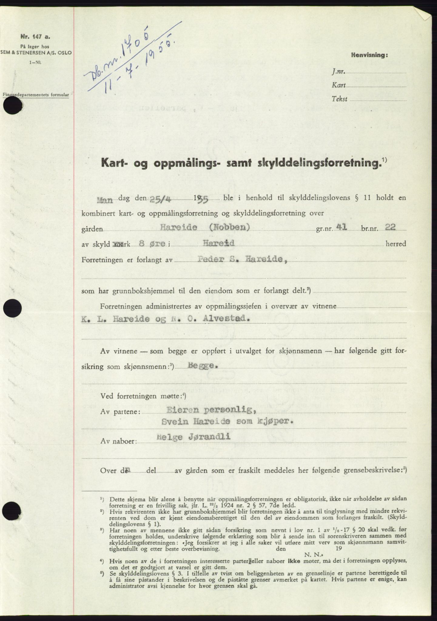 Søre Sunnmøre sorenskriveri, AV/SAT-A-4122/1/2/2C/L0101: Pantebok nr. 27A, 1955-1955, Dagboknr: 1705/1955