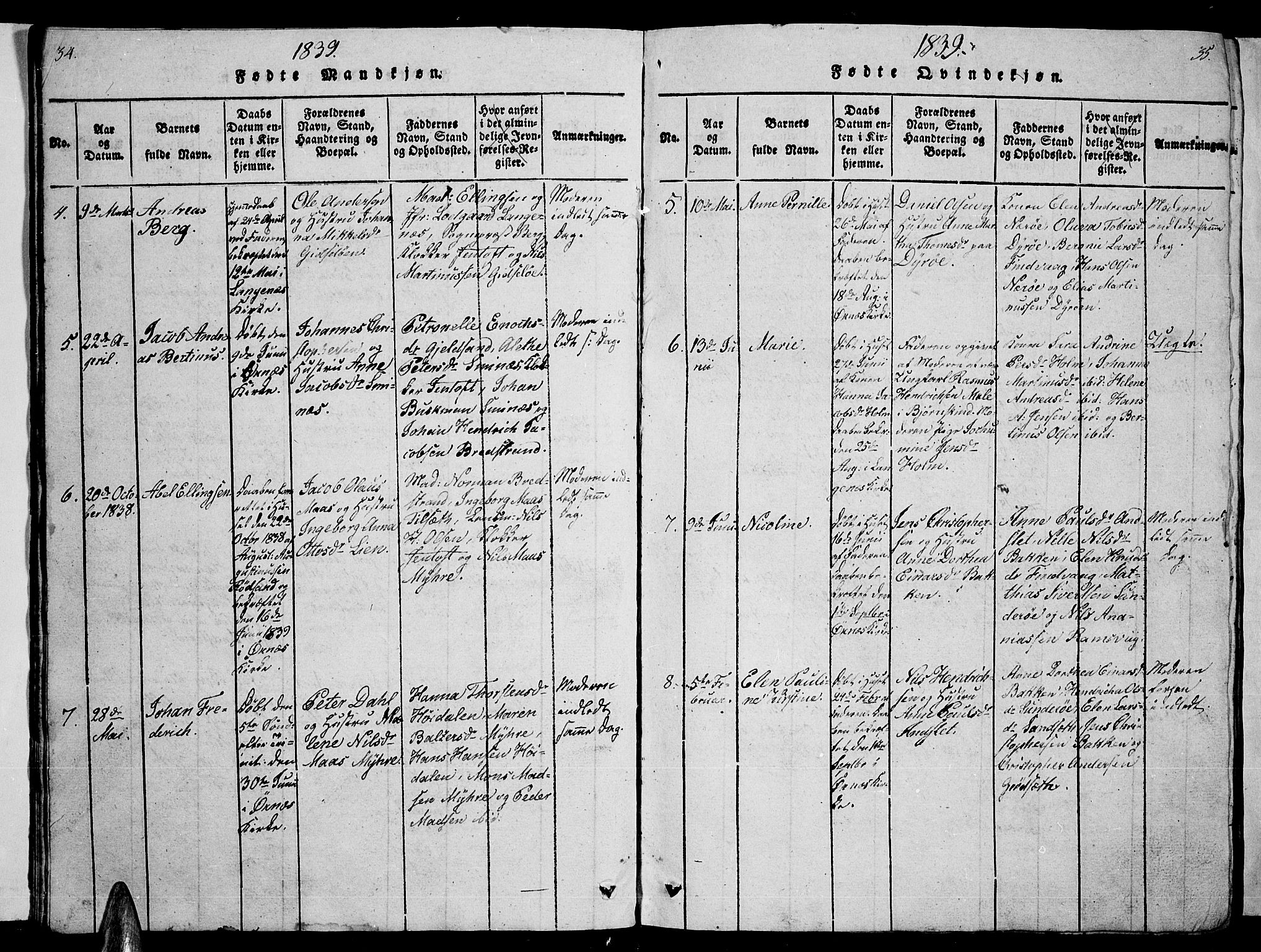 Ministerialprotokoller, klokkerbøker og fødselsregistre - Nordland, AV/SAT-A-1459/893/L1346: Klokkerbok nr. 893C01, 1820-1858, s. 34-35