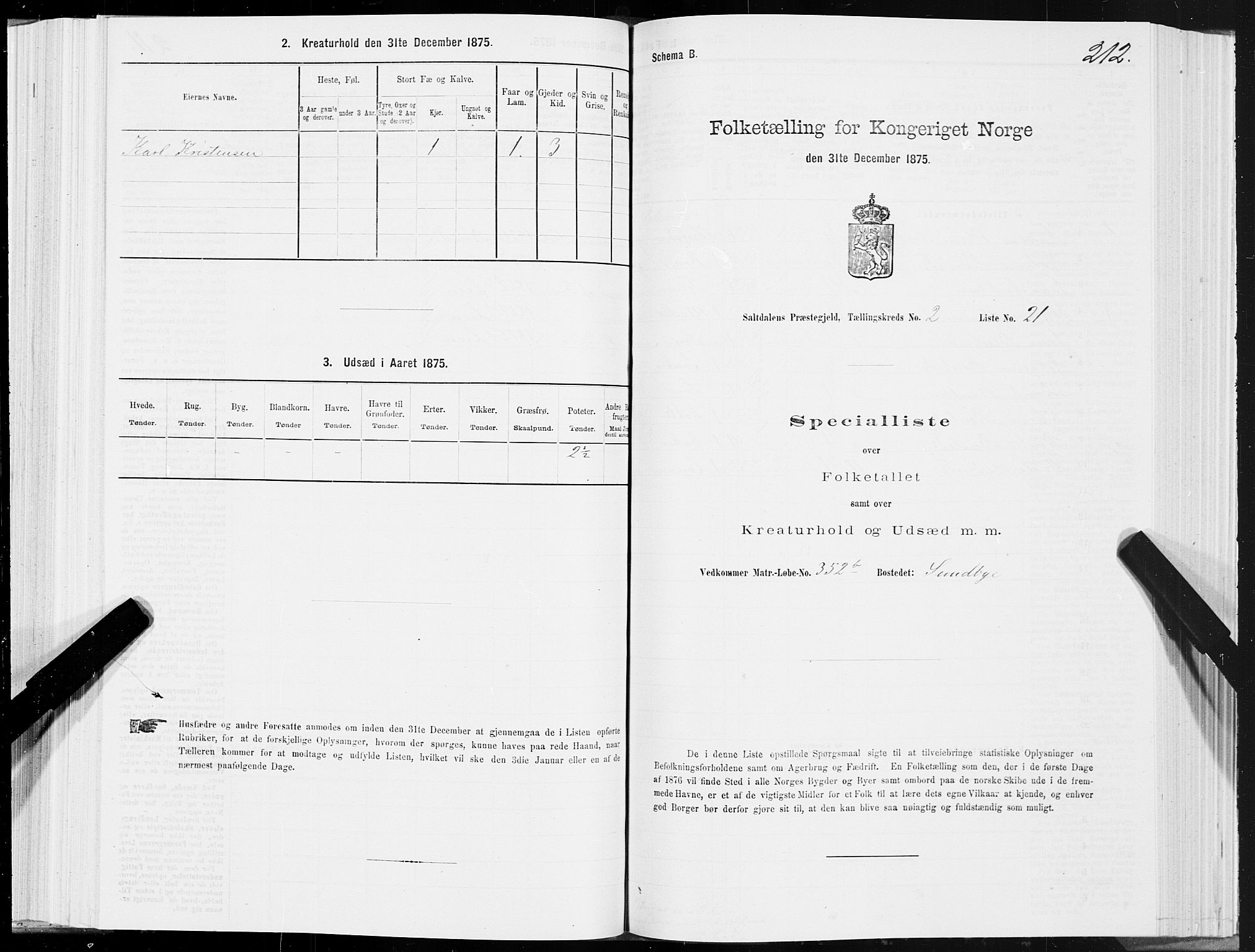 SAT, Folketelling 1875 for 1840P Saltdal prestegjeld, 1875, s. 1212