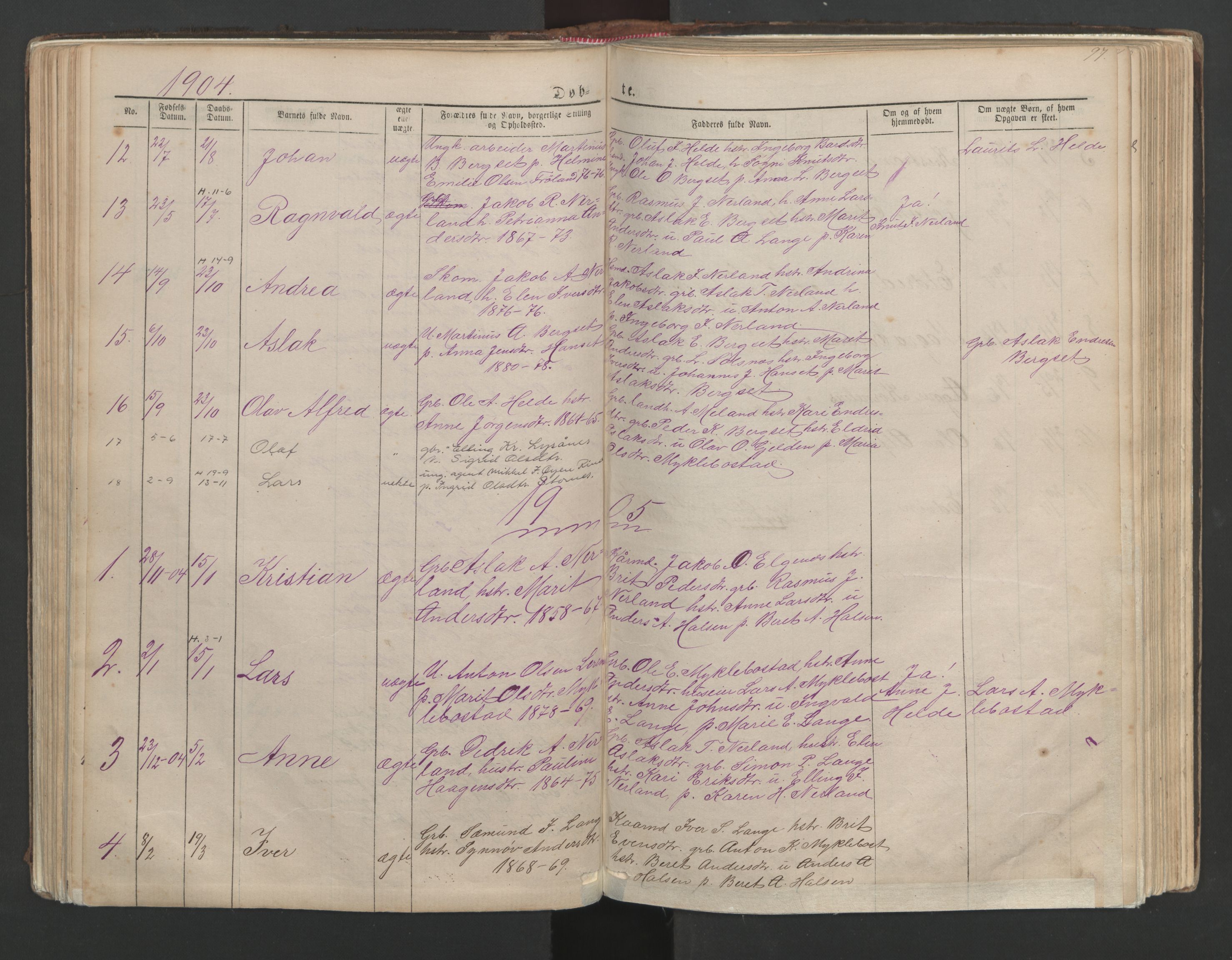 Ministerialprotokoller, klokkerbøker og fødselsregistre - Møre og Romsdal, SAT/A-1454/554/L0645: Klokkerbok nr. 554C02, 1867-1946, s. 97