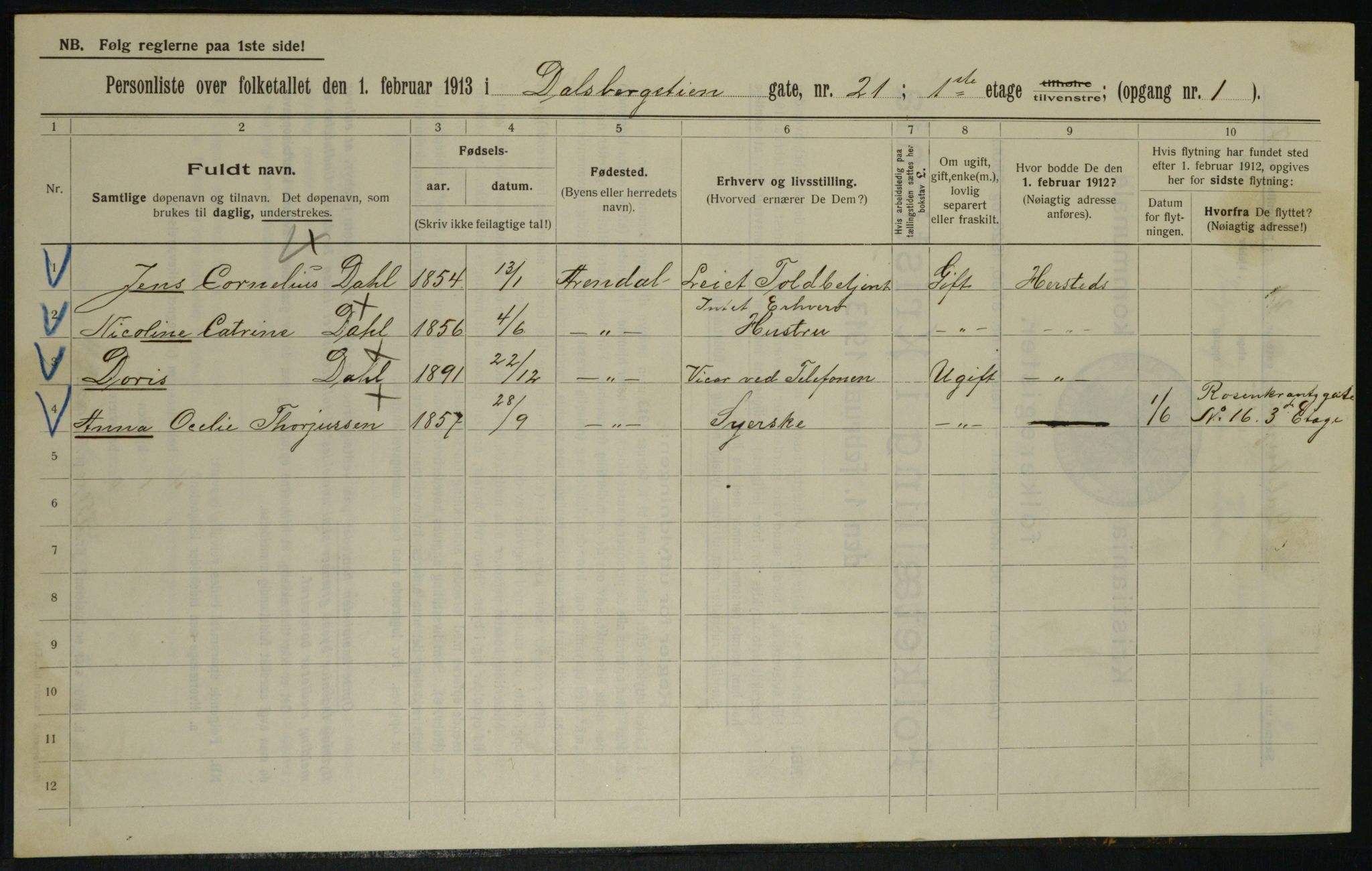 OBA, Kommunal folketelling 1.2.1913 for Kristiania, 1913, s. 14406