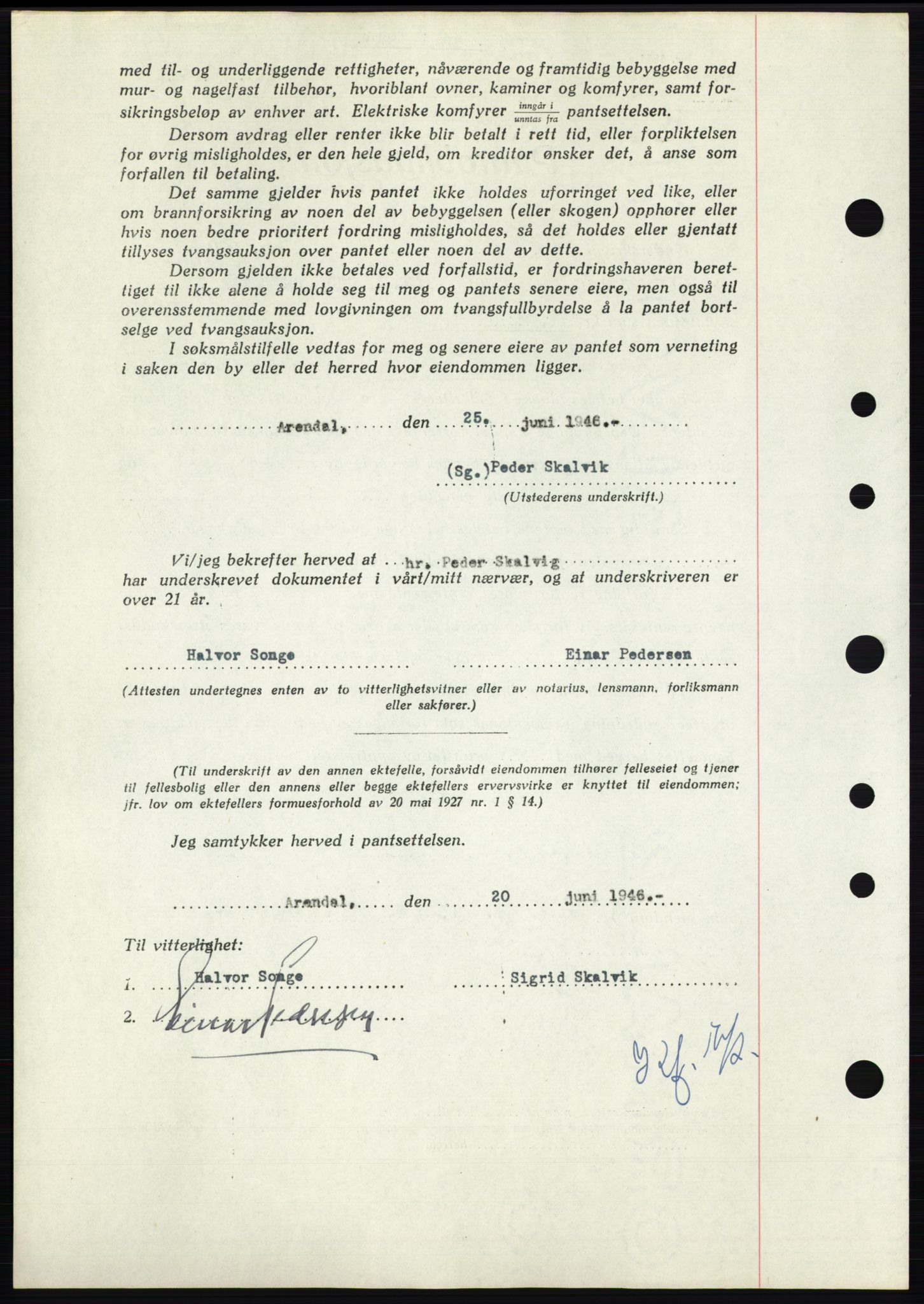 Nedenes sorenskriveri, AV/SAK-1221-0006/G/Gb/Gbb/L0003: Pantebok nr. B3b, 1946-1946, Dagboknr: 848/1946