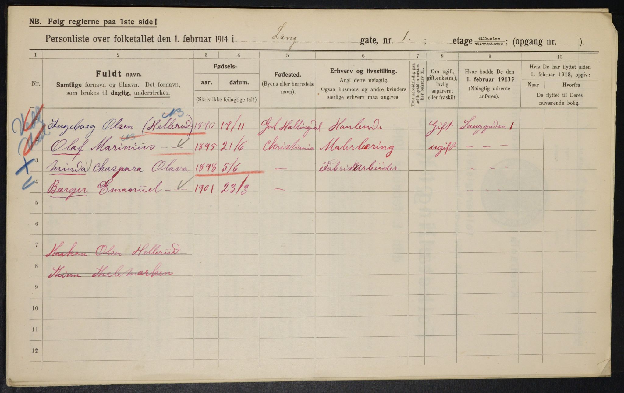 OBA, Kommunal folketelling 1.2.1914 for Kristiania, 1914, s. 56358