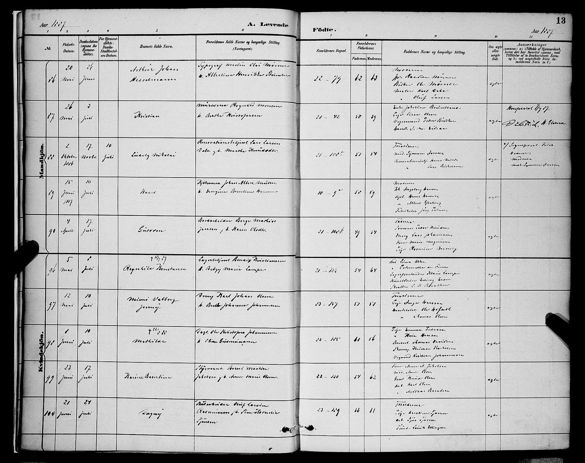 Korskirken sokneprestembete, AV/SAB-A-76101/H/Hab: Klokkerbok nr. B 9, 1887-1896, s. 13