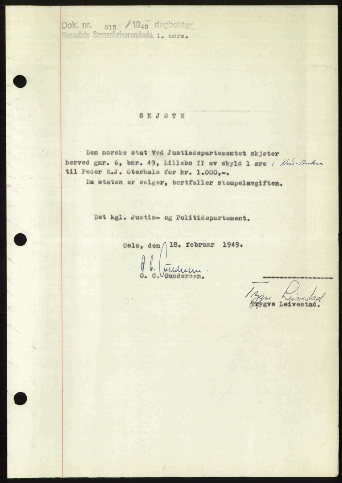 Romsdal sorenskriveri, SAT/A-4149/1/2/2C: Pantebok nr. A29, 1949-1949, Dagboknr: 615/1949