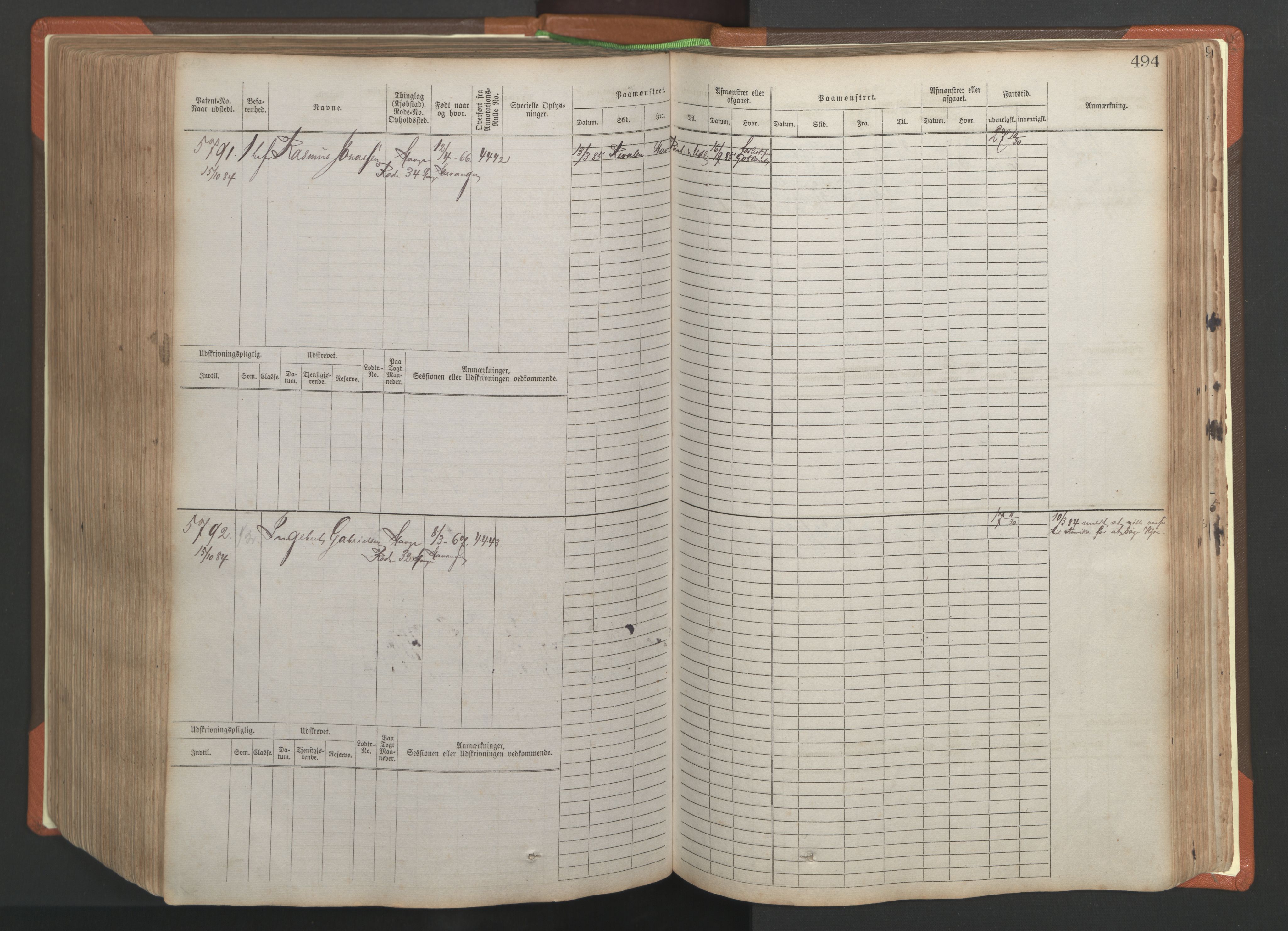 Stavanger sjømannskontor, AV/SAST-A-102006/F/Fb/Fbb/L0009: Sjøfartshovedrulle, patentnr. 4805-6006, 1879-1887, s. 500