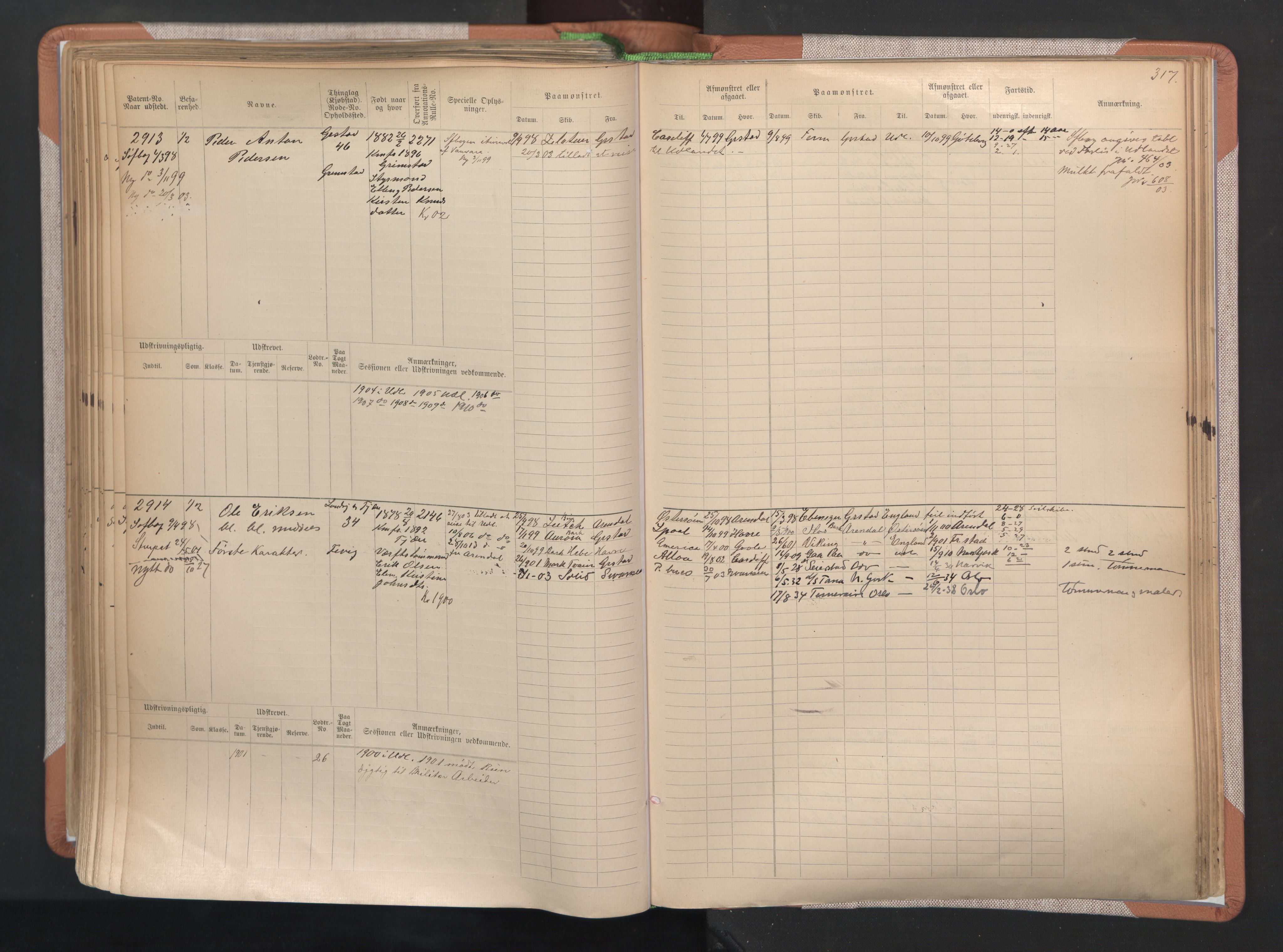 Grimstad mønstringskrets, AV/SAK-2031-0013/F/Fb/L0004: Hovedrulle A nr 2277-3042, F-7, 1889-1940, s. 325