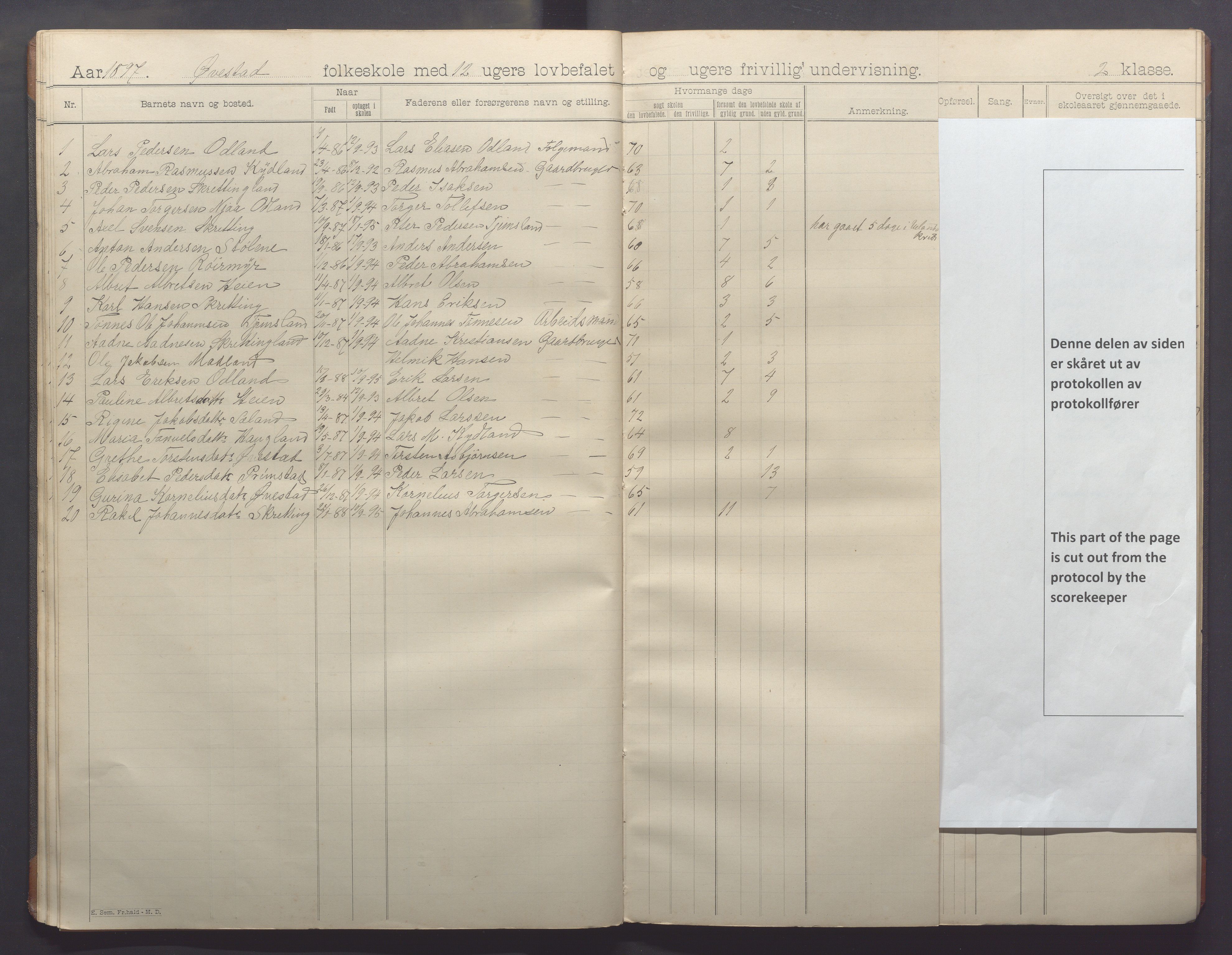 Varhaug kommune- Lerbrekk skule, IKAR/K-100961/H/L0001: Skuleprotokoll, 1892-1902, s. 23