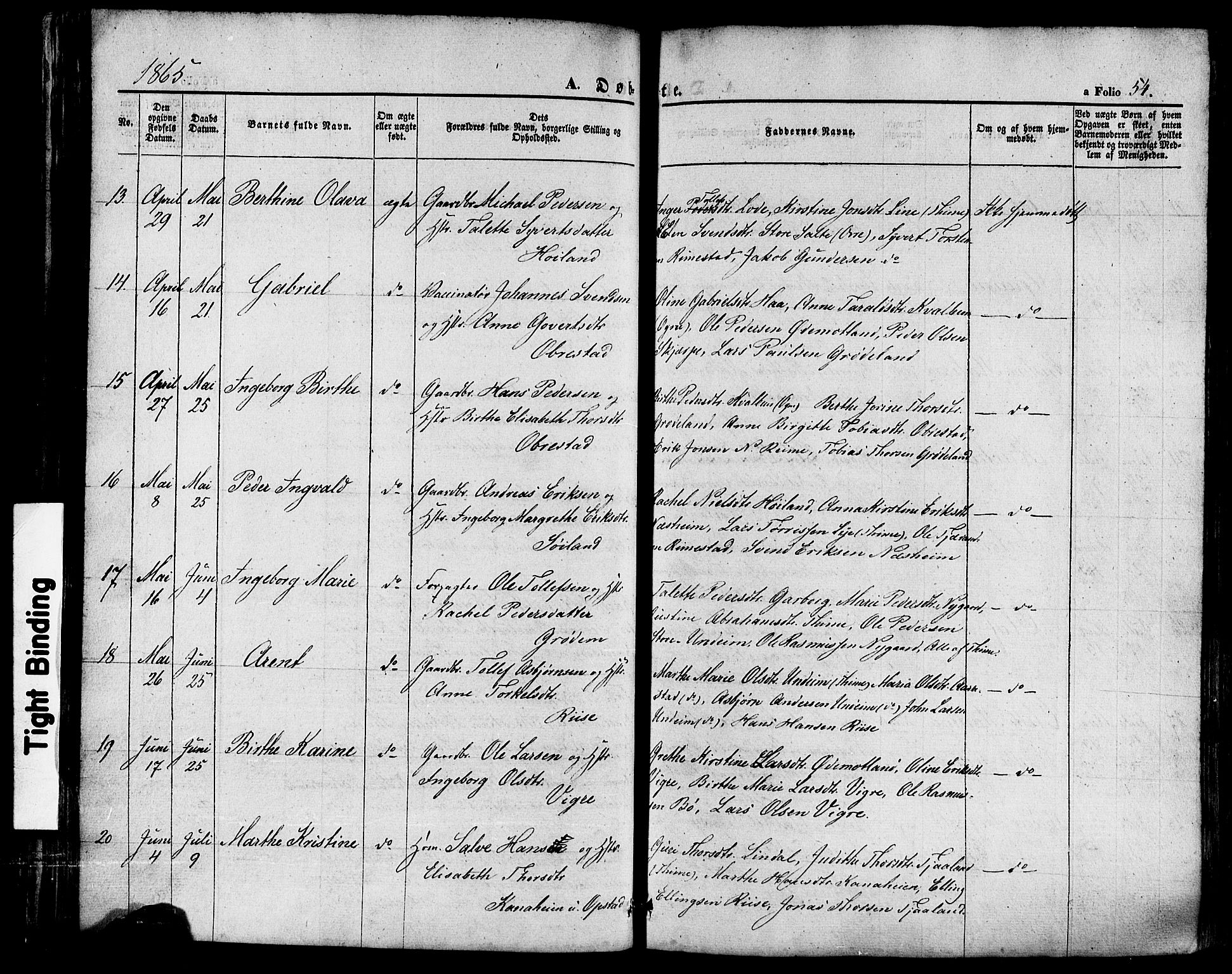 Hå sokneprestkontor, AV/SAST-A-101801/001/30BA/L0008: Ministerialbok nr. A 7, 1853-1878, s. 54